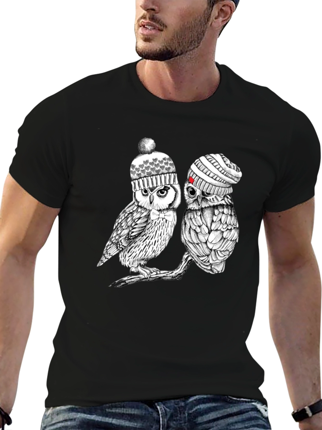 Owl Beanie Graphic Tee - Cozy Winter Style