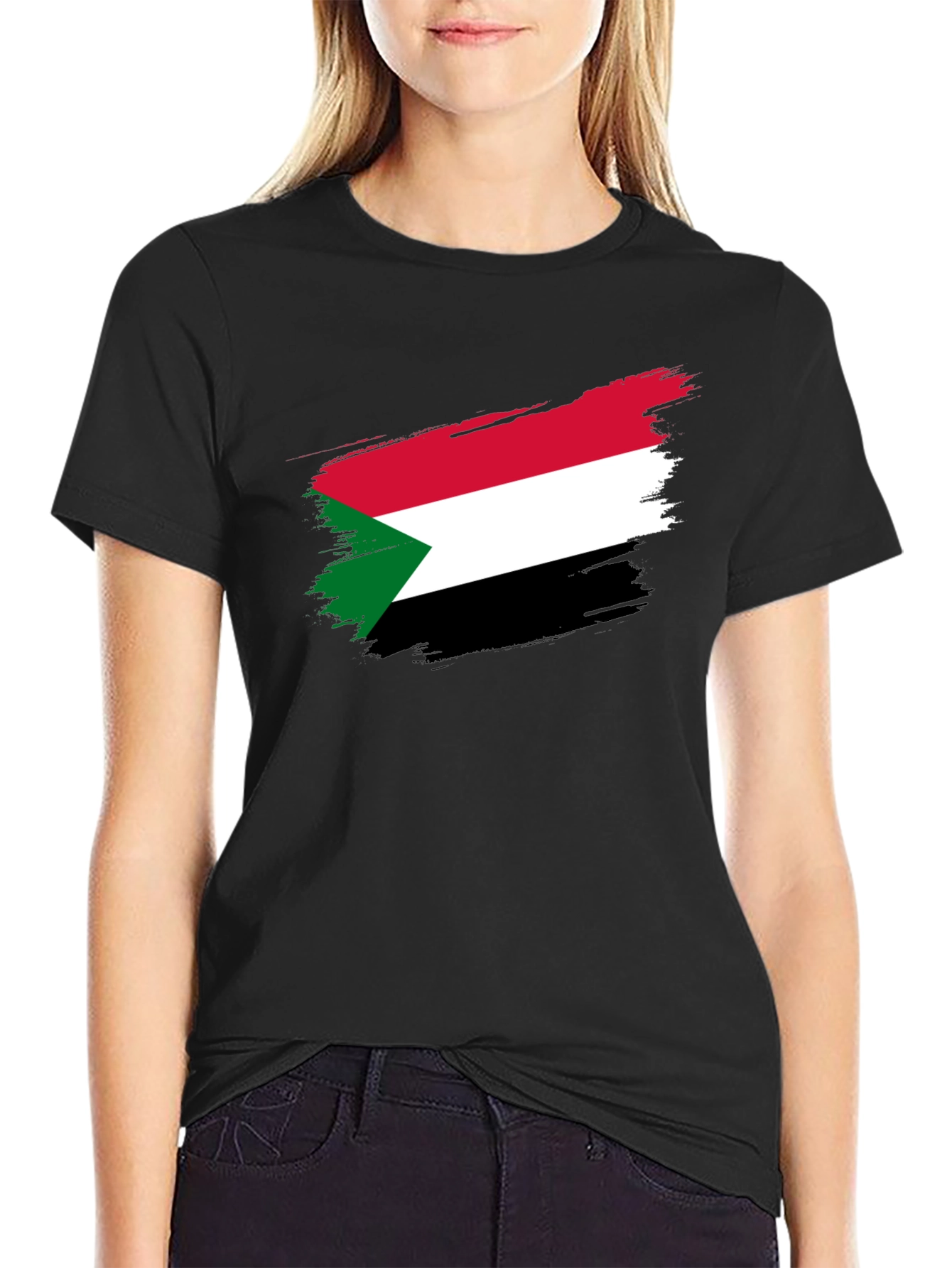 Sudan Flag Brush Stroke T-Shirt - Black
