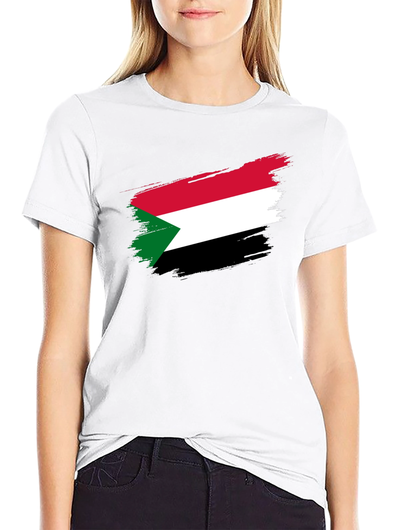 Sudan Flag Brush Stroke T-Shirt - Black