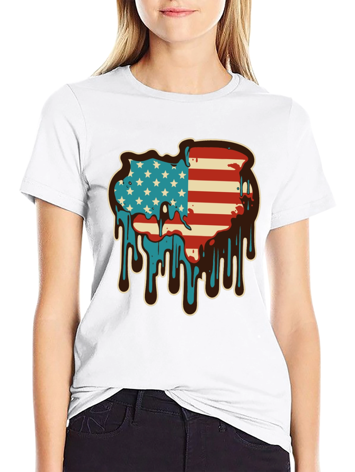 USA Flag Drip Graphic Tee - Patriotic Style