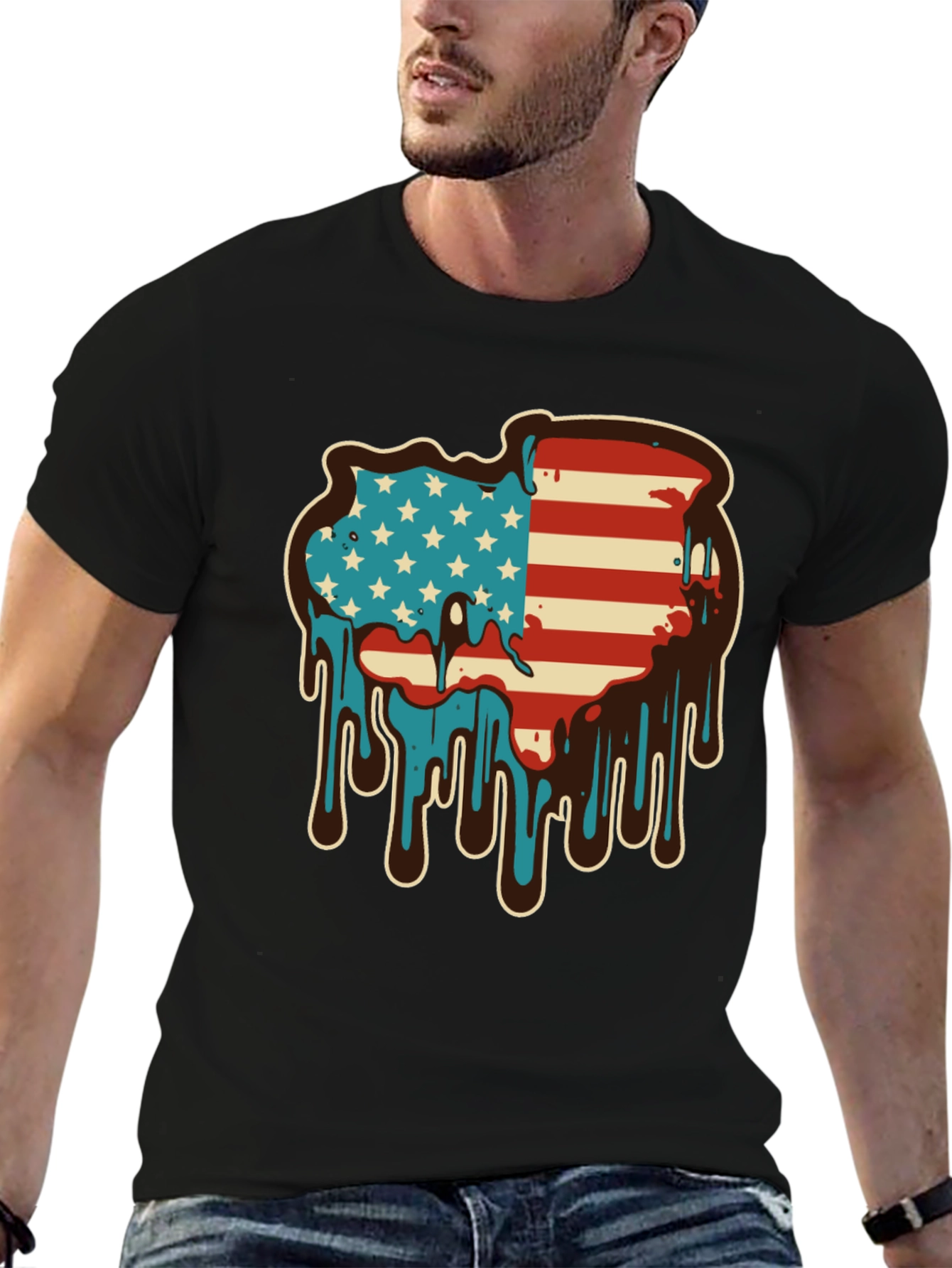 USA Flag Drip Graphic Tee - Patriotic Style
