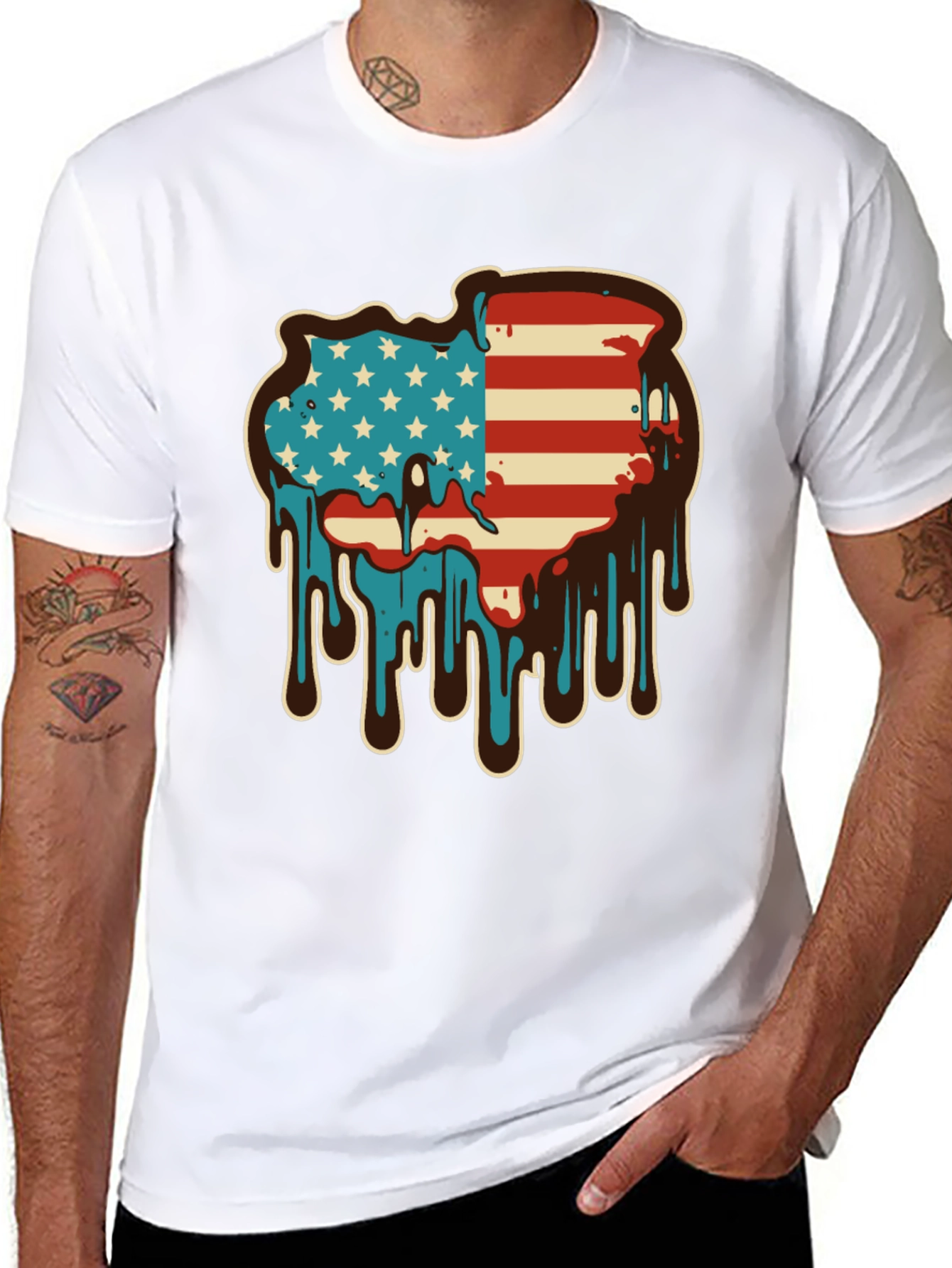 USA Flag Drip Graphic Tee - Patriotic Style