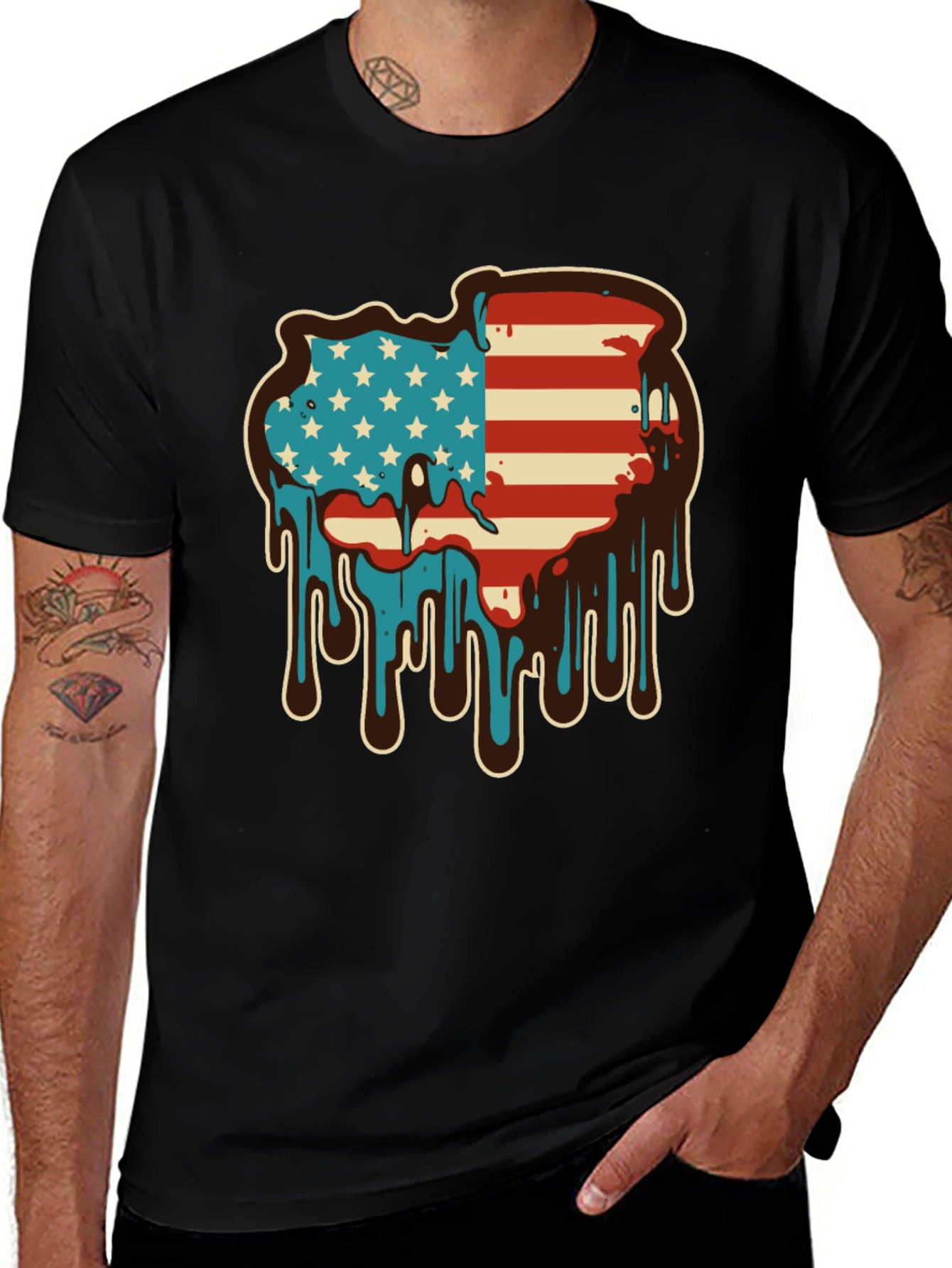 USA Flag Drip Graphic Tee - Patriotic Style