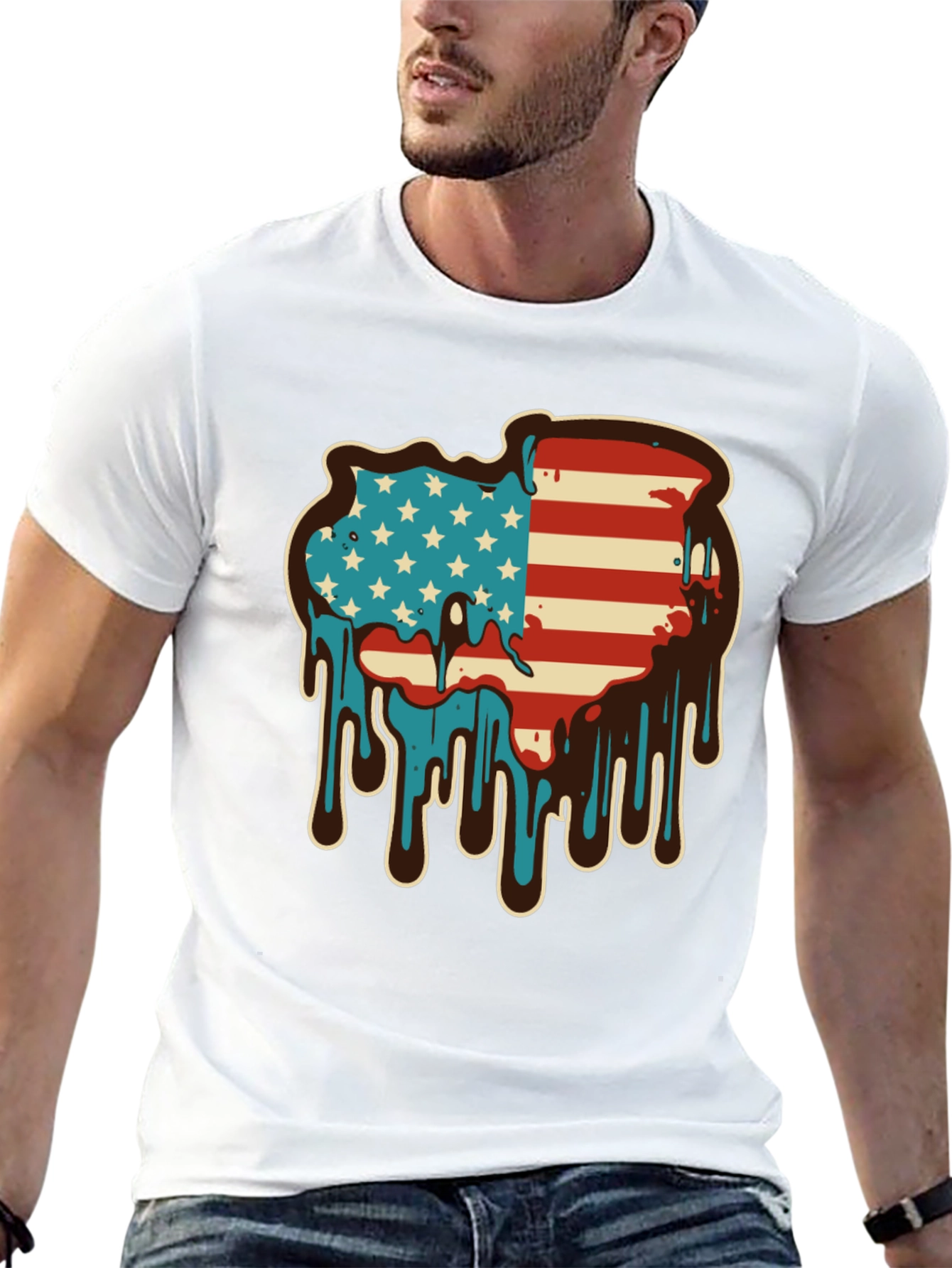 USA Flag Drip Graphic Tee - Patriotic Style