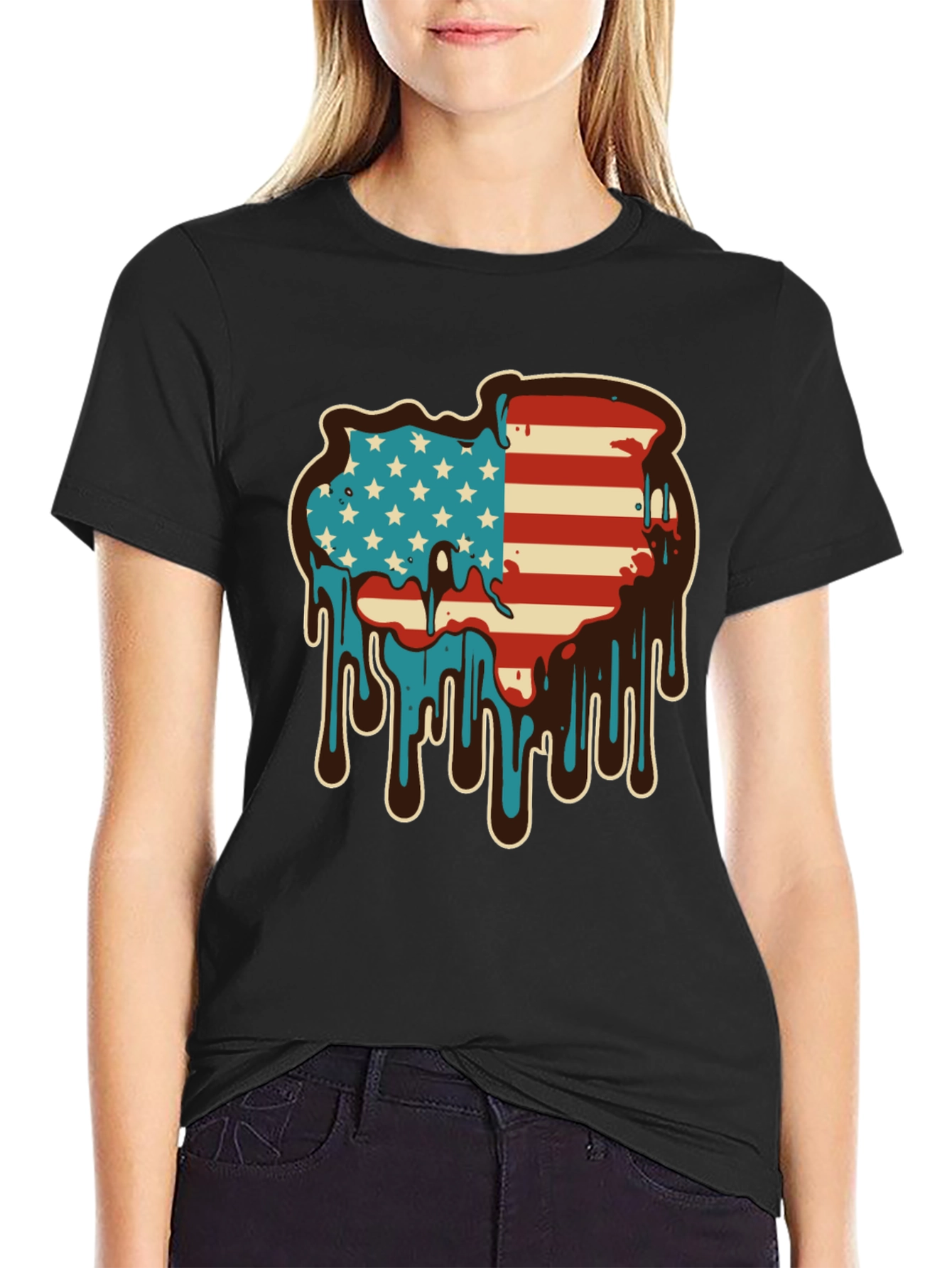 USA Flag Drip Graphic Tee - Patriotic Style