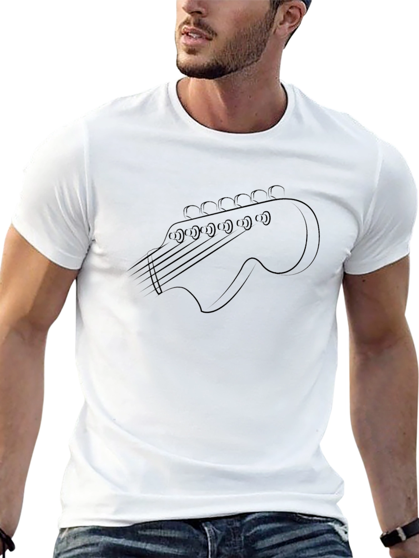 Guitar Headstock Outline T-Shirt - Black