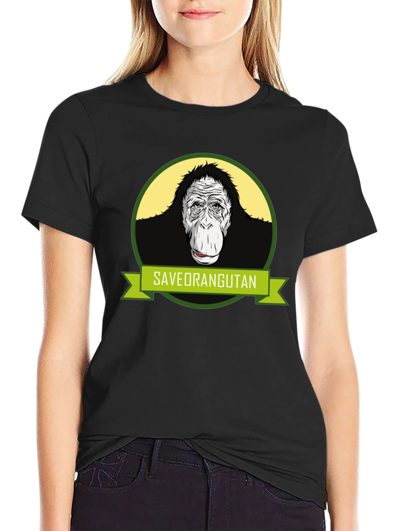 Save Orangutan Graphic Tee - Black Cotton T-Shirt