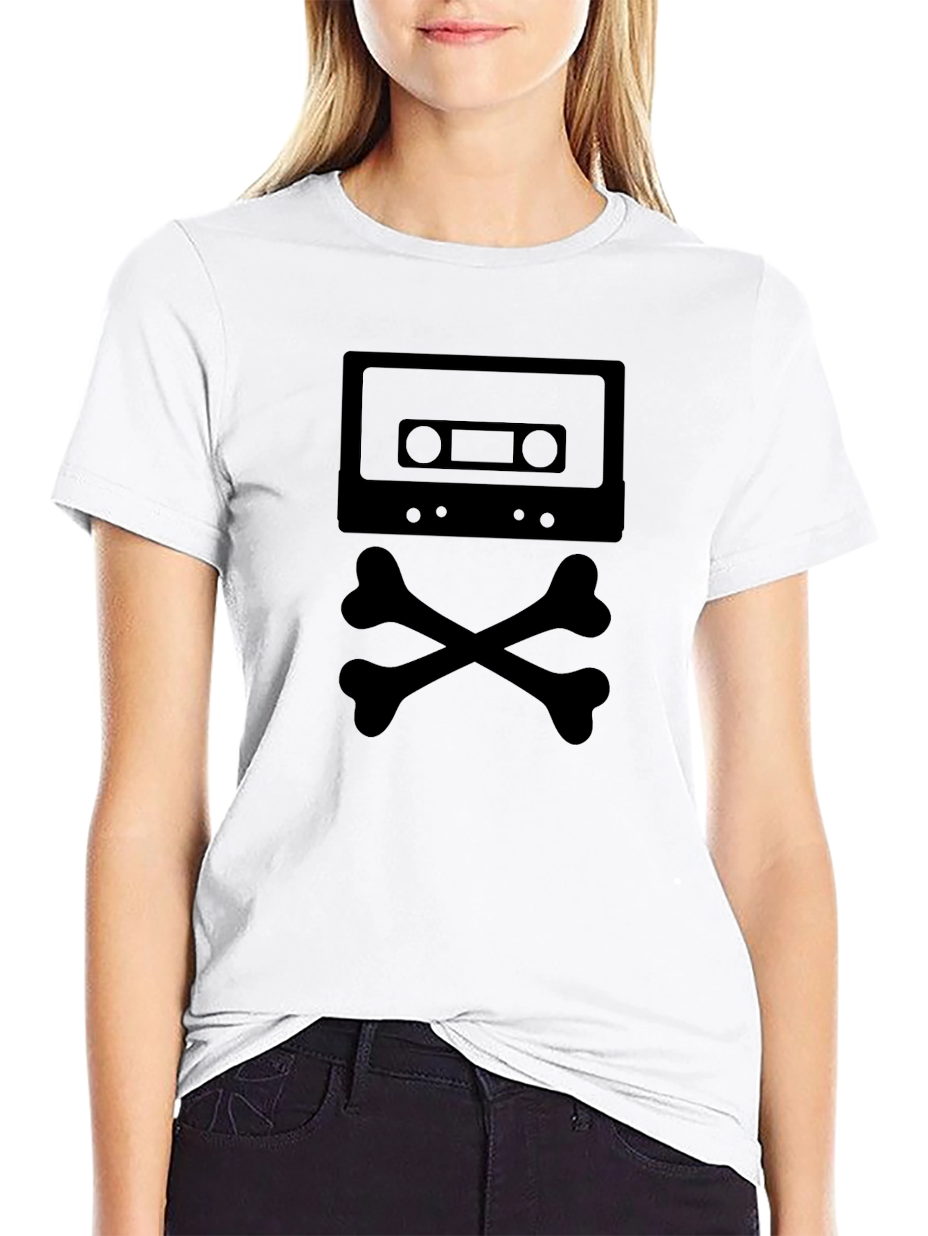 Cassette & Crossbones Graphic T-Shirt - Black