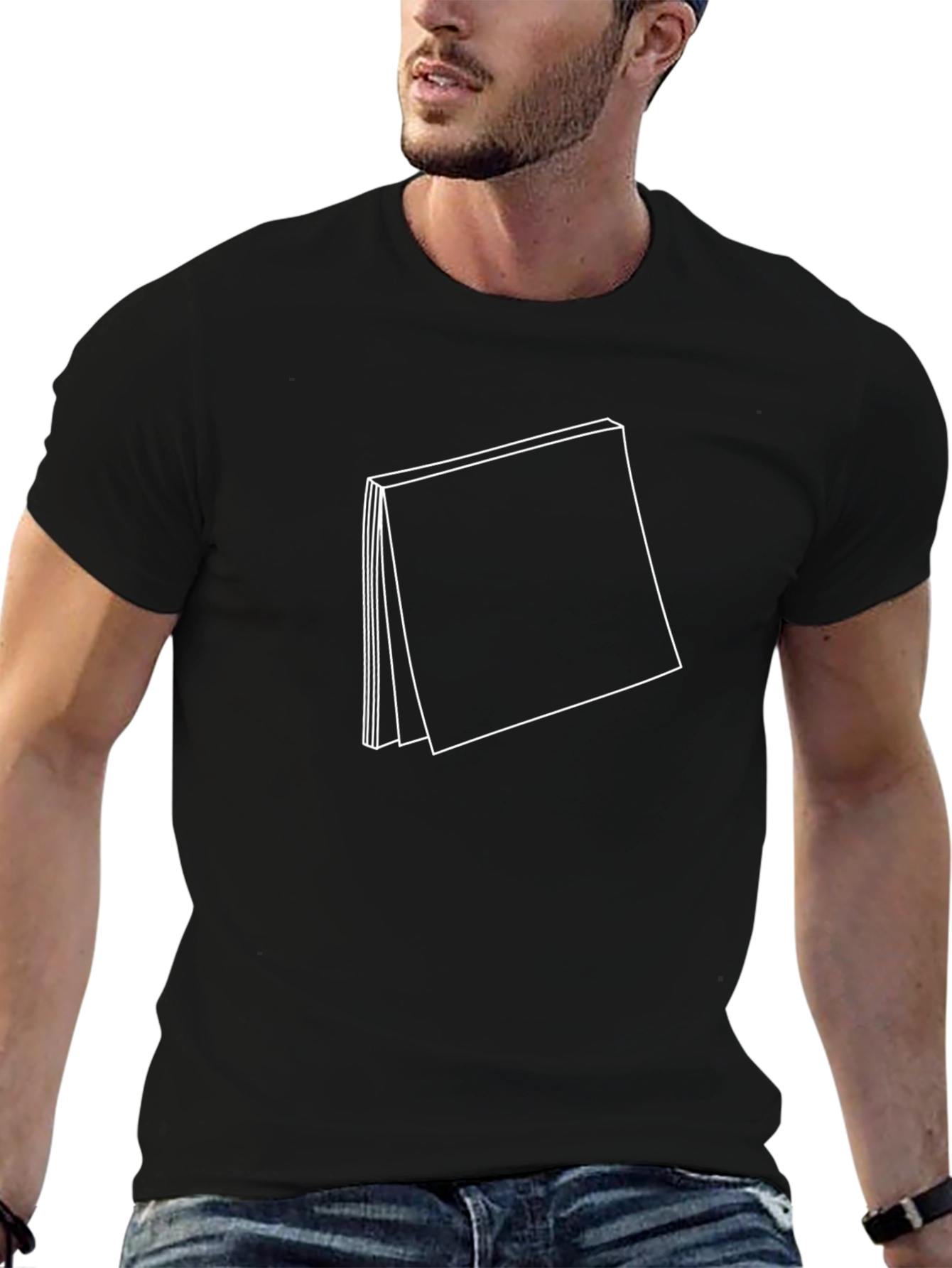 Minimalist Black T-Shirt with Geometric Square Design