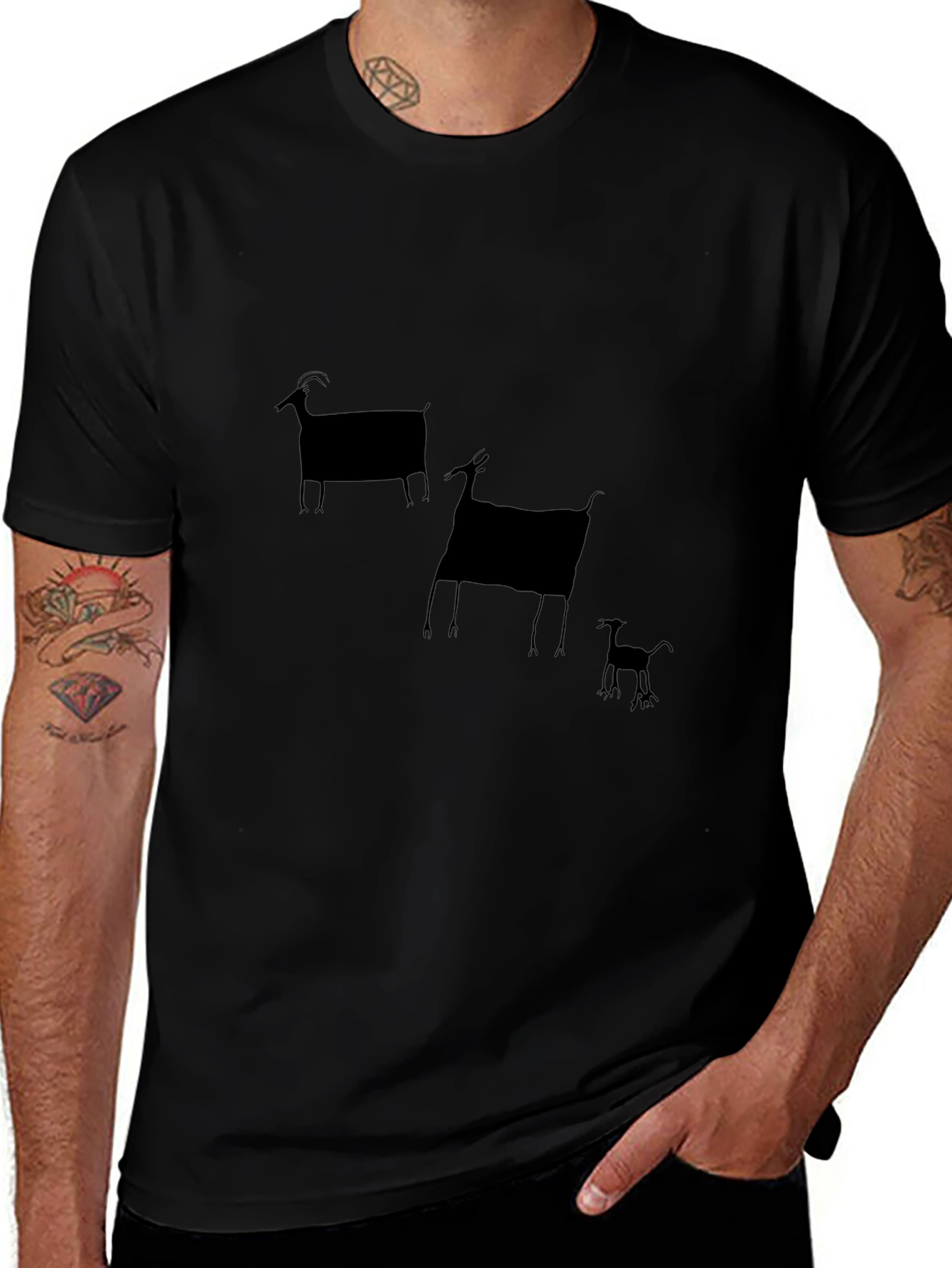 Black T-Shirt with Goat Print