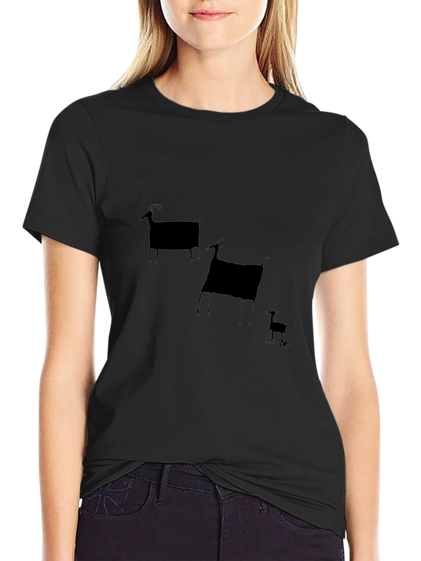 Black T-Shirt with Goat Print
