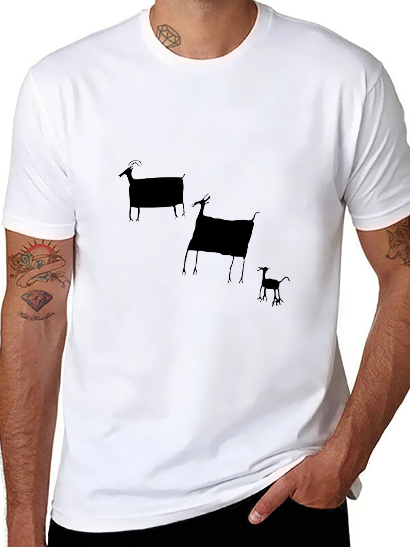 Black T-Shirt with Goat Print