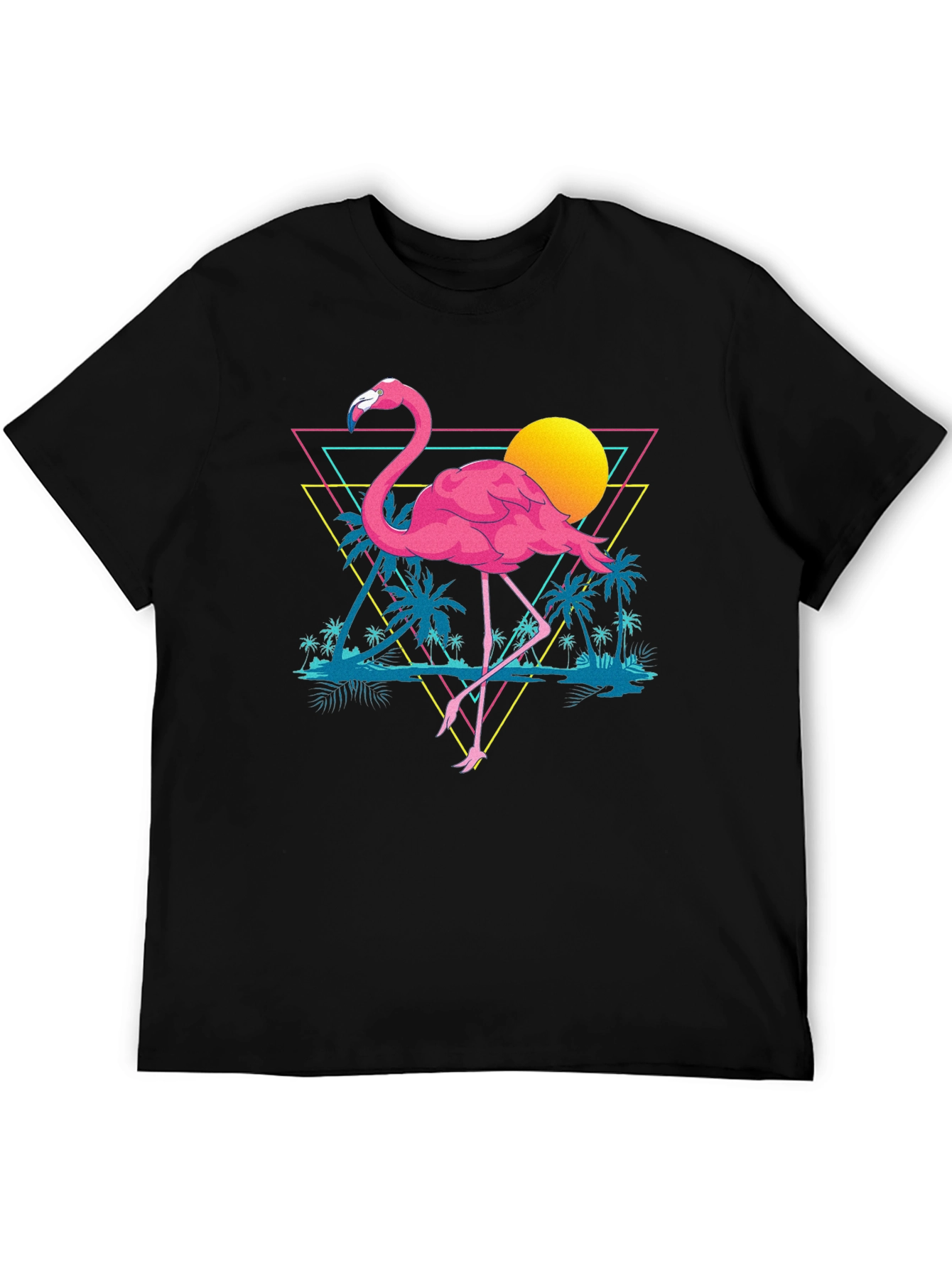Retro Flamingo T-Shirt - Black Cotton Graphic Tee