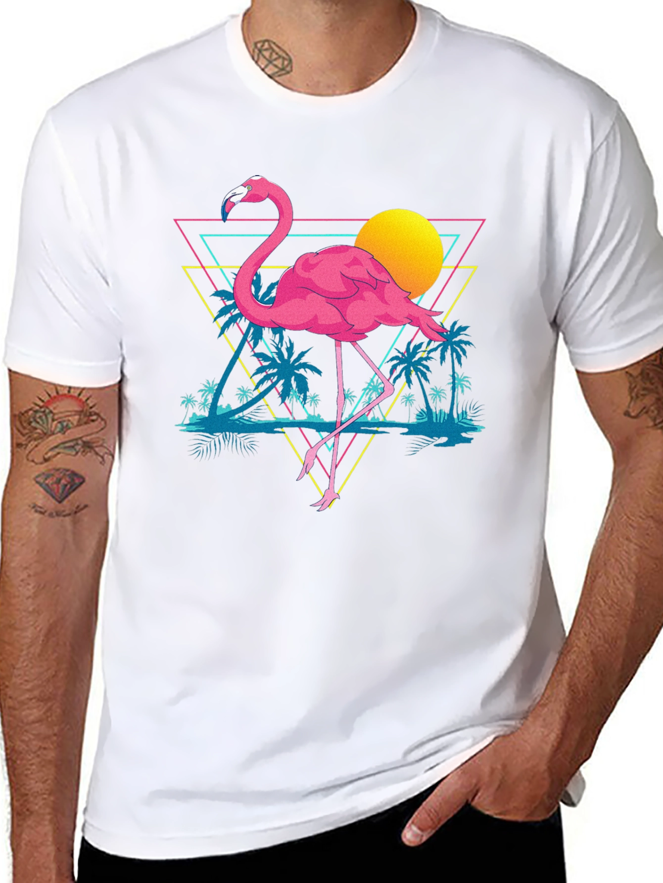 Retro Flamingo T-Shirt - Black Cotton Graphic Tee