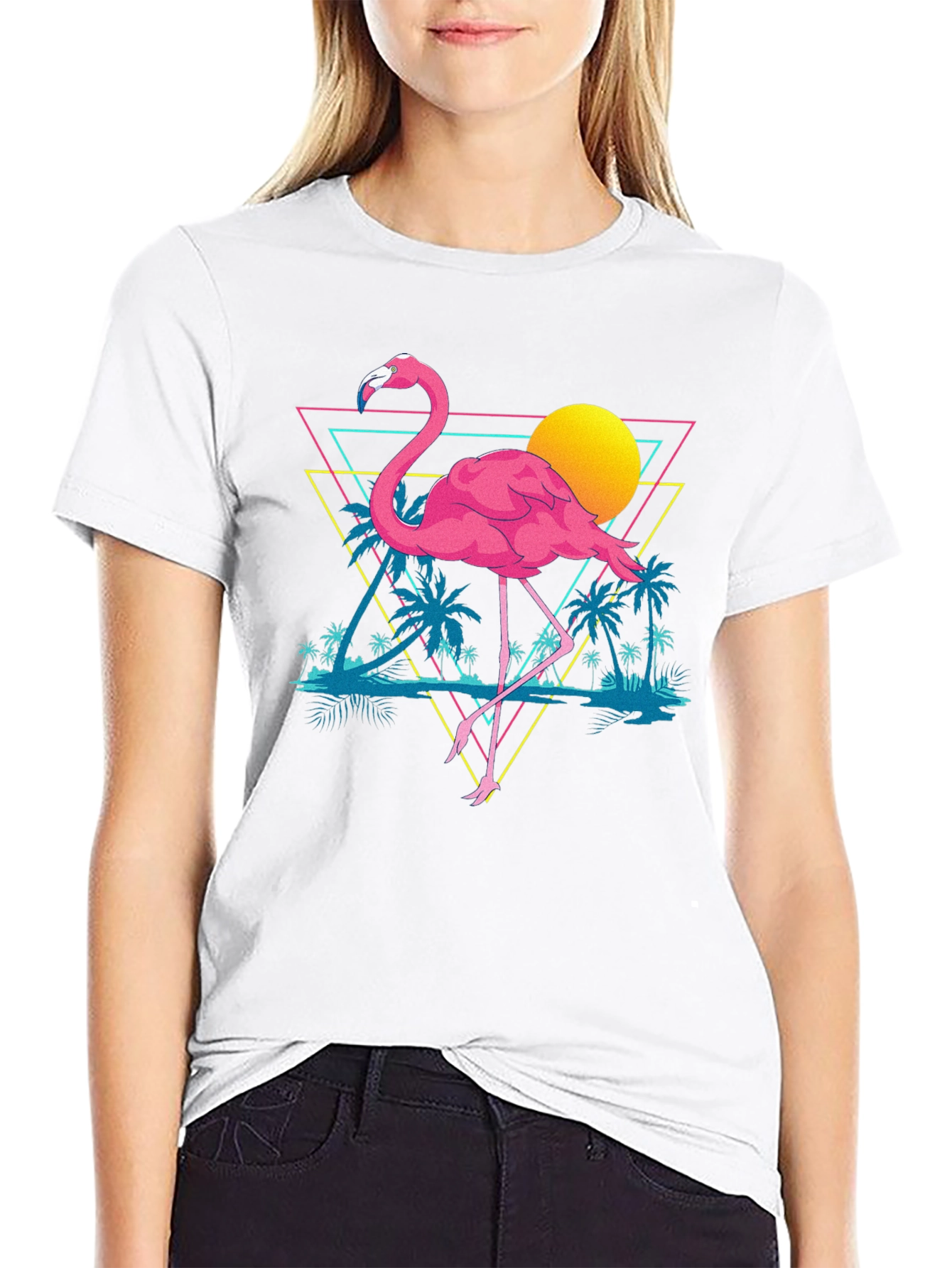 Retro Flamingo T-Shirt - Black Cotton Graphic Tee