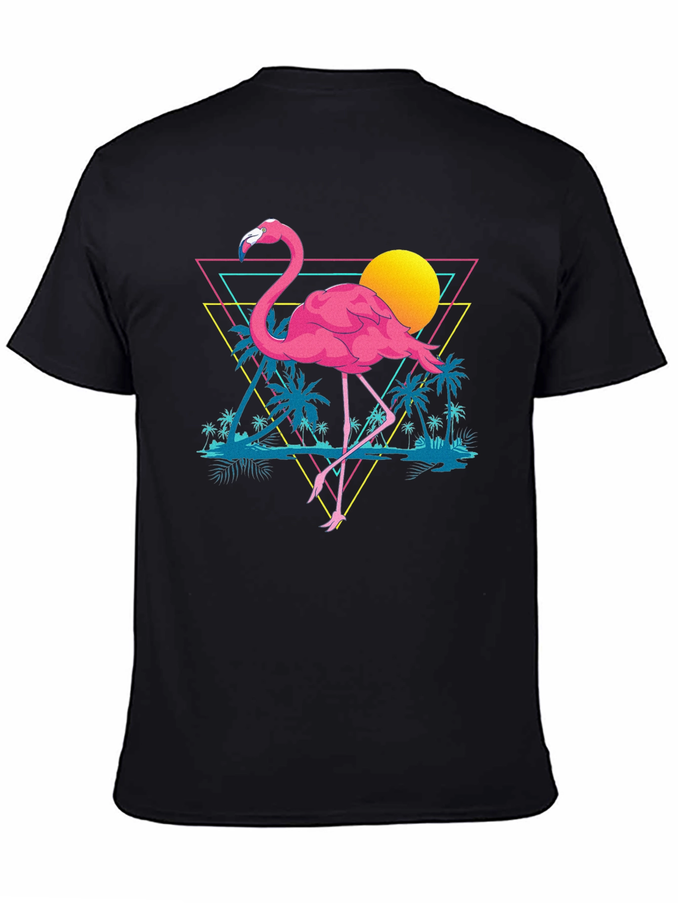 Retro Flamingo T-Shirt - Black Cotton Graphic Tee