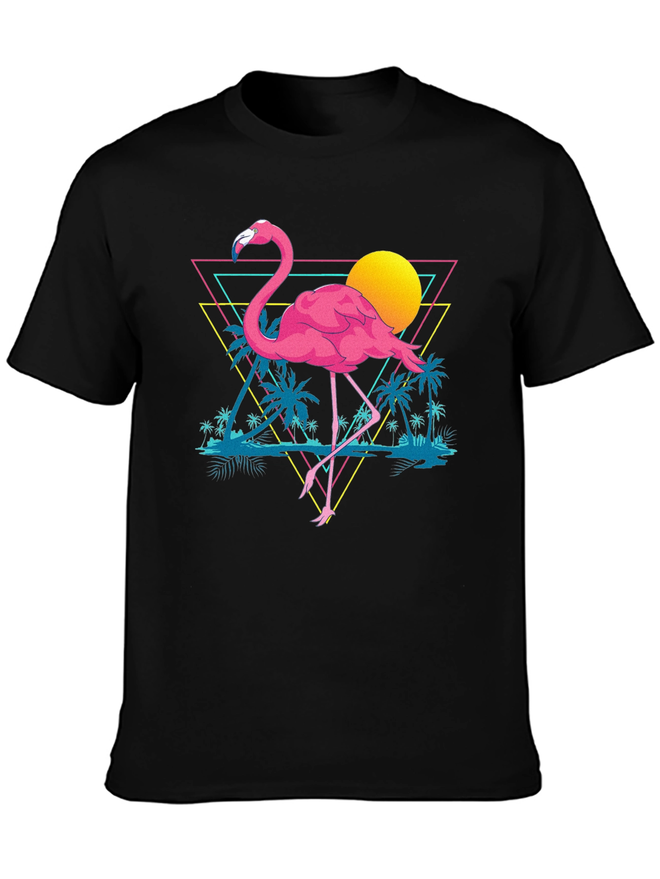 Retro Flamingo T-Shirt - Black Cotton Graphic Tee