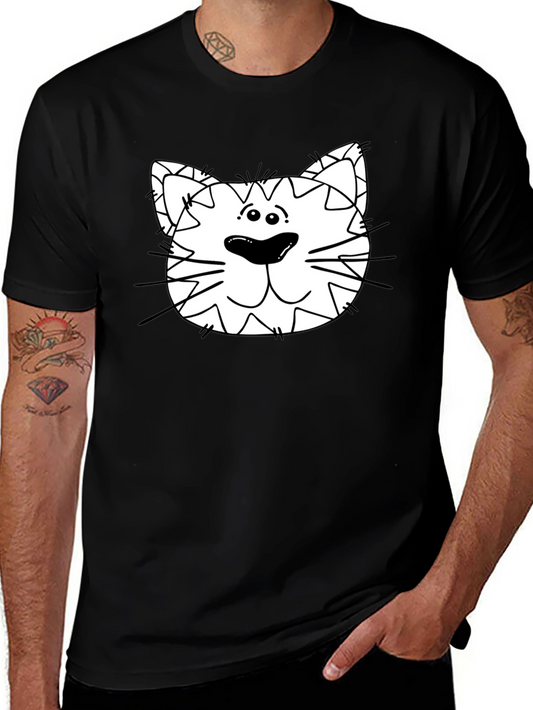 Cat Face Graphic Black T-Shirt - Mens Fashion