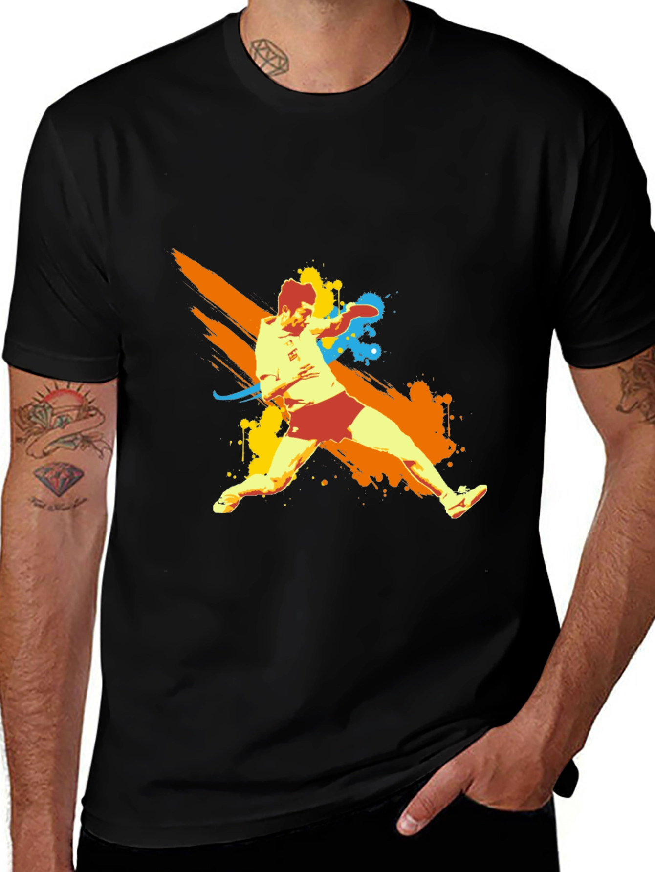 Tennis Player Graphic Black T-Shirt