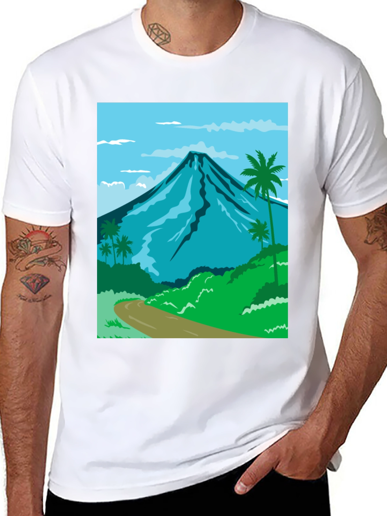 Mountain and Palm Tree Graphic Tee