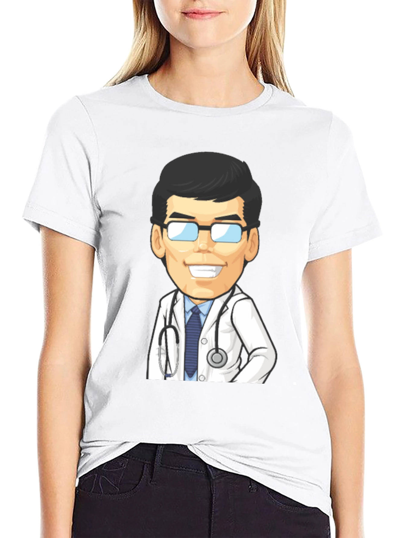 Cartoon Doctor Graphic Tee - Black