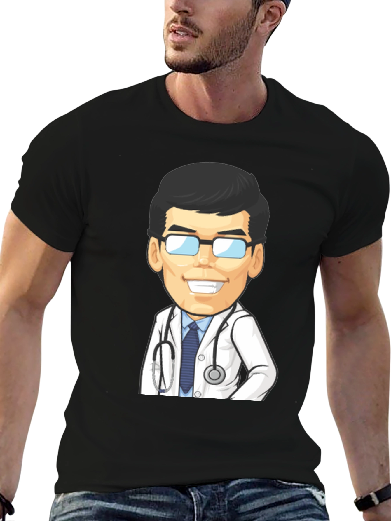 Cartoon Doctor Graphic Tee - Black