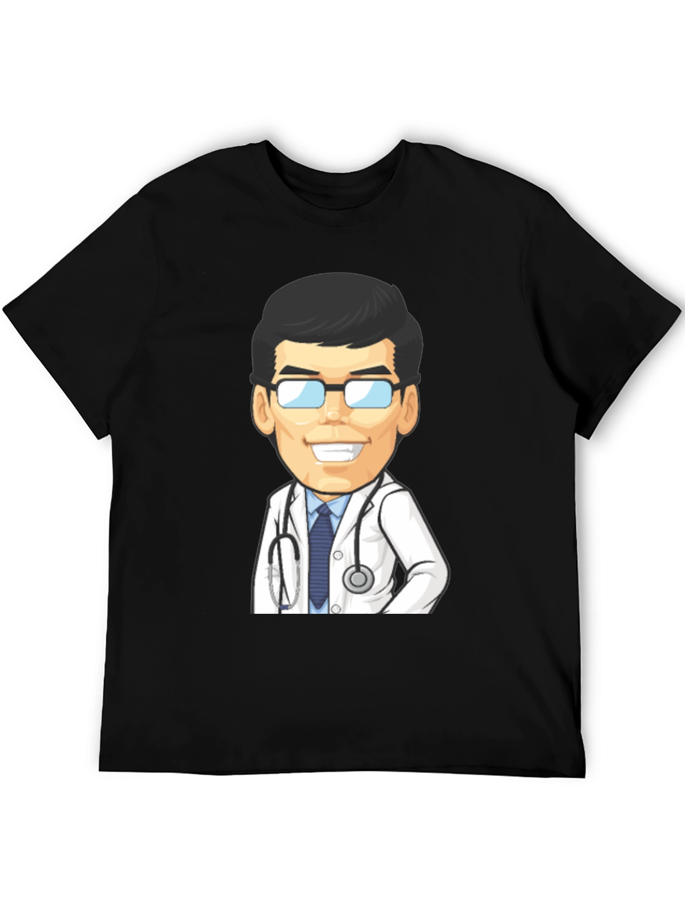 Cartoon Doctor Graphic Tee - Black