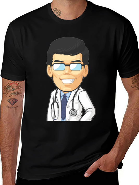 Cartoon Doctor Graphic Tee - Black