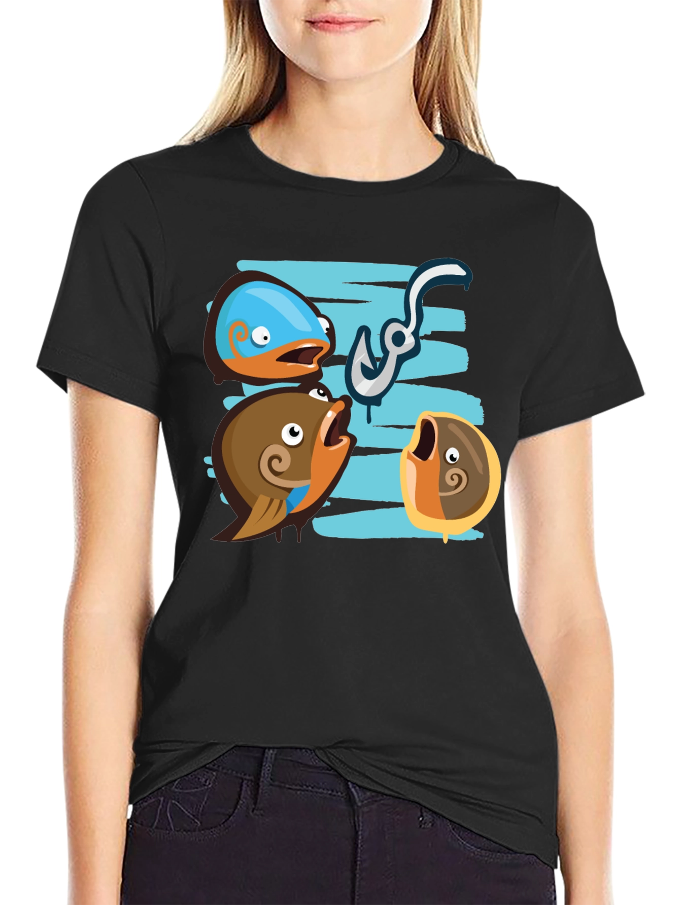 Funny Fish Hook Black T-Shirt