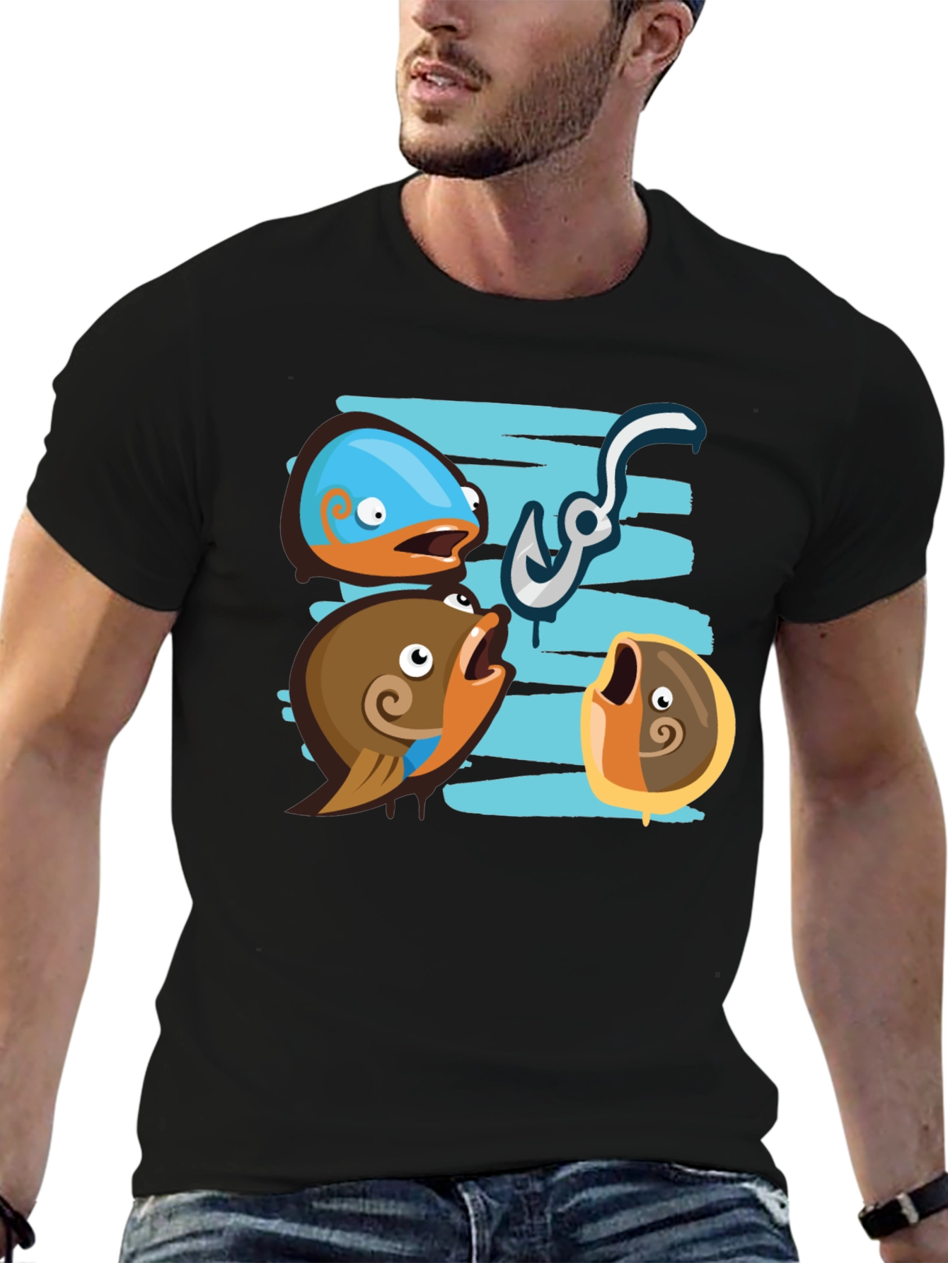 Funny Fish Hook Black T-Shirt