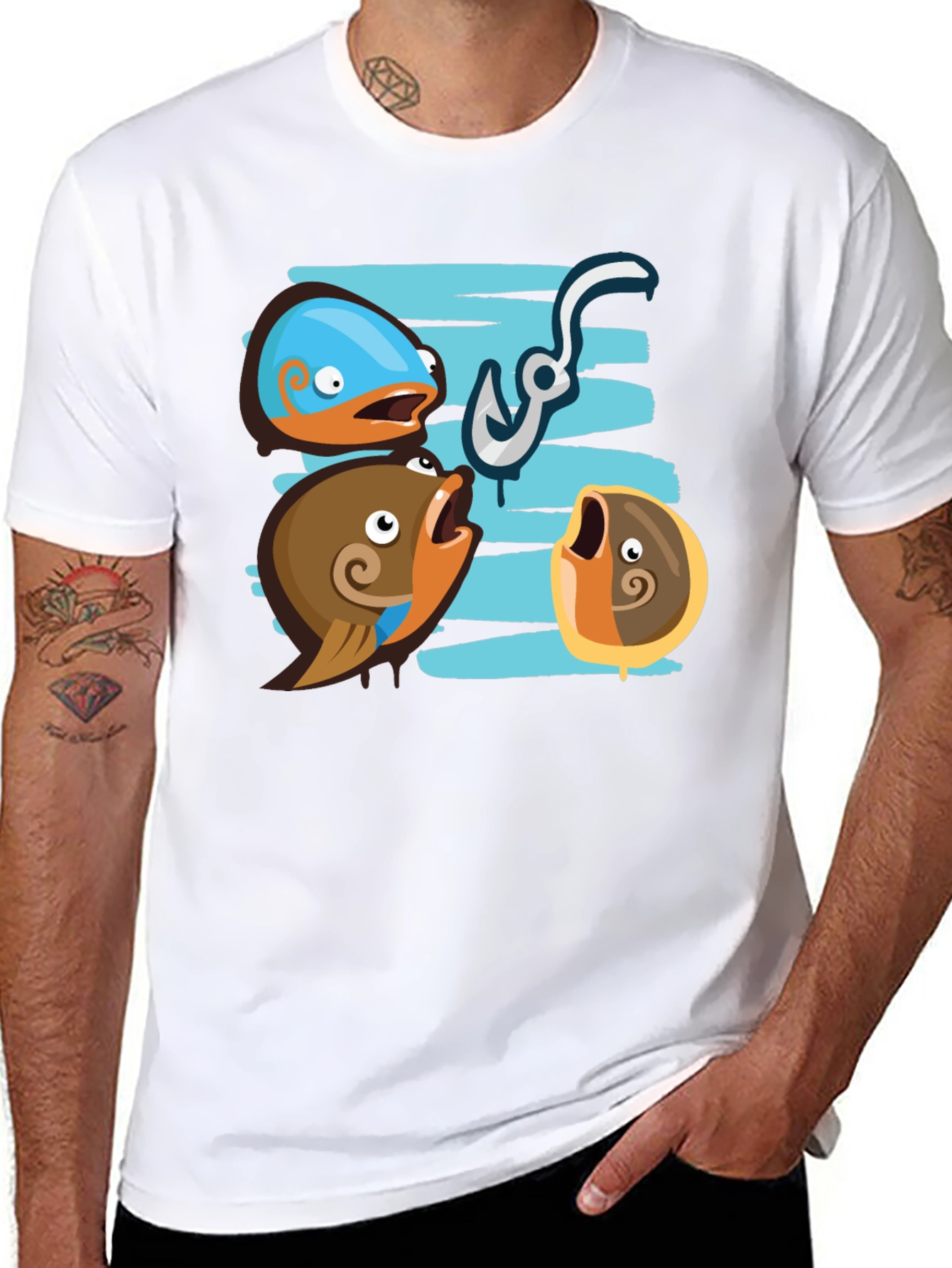 Funny Fish Hook Black T-Shirt