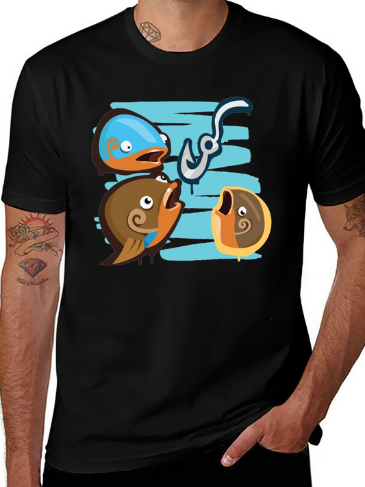 Funny Fish Hook Black T-Shirt