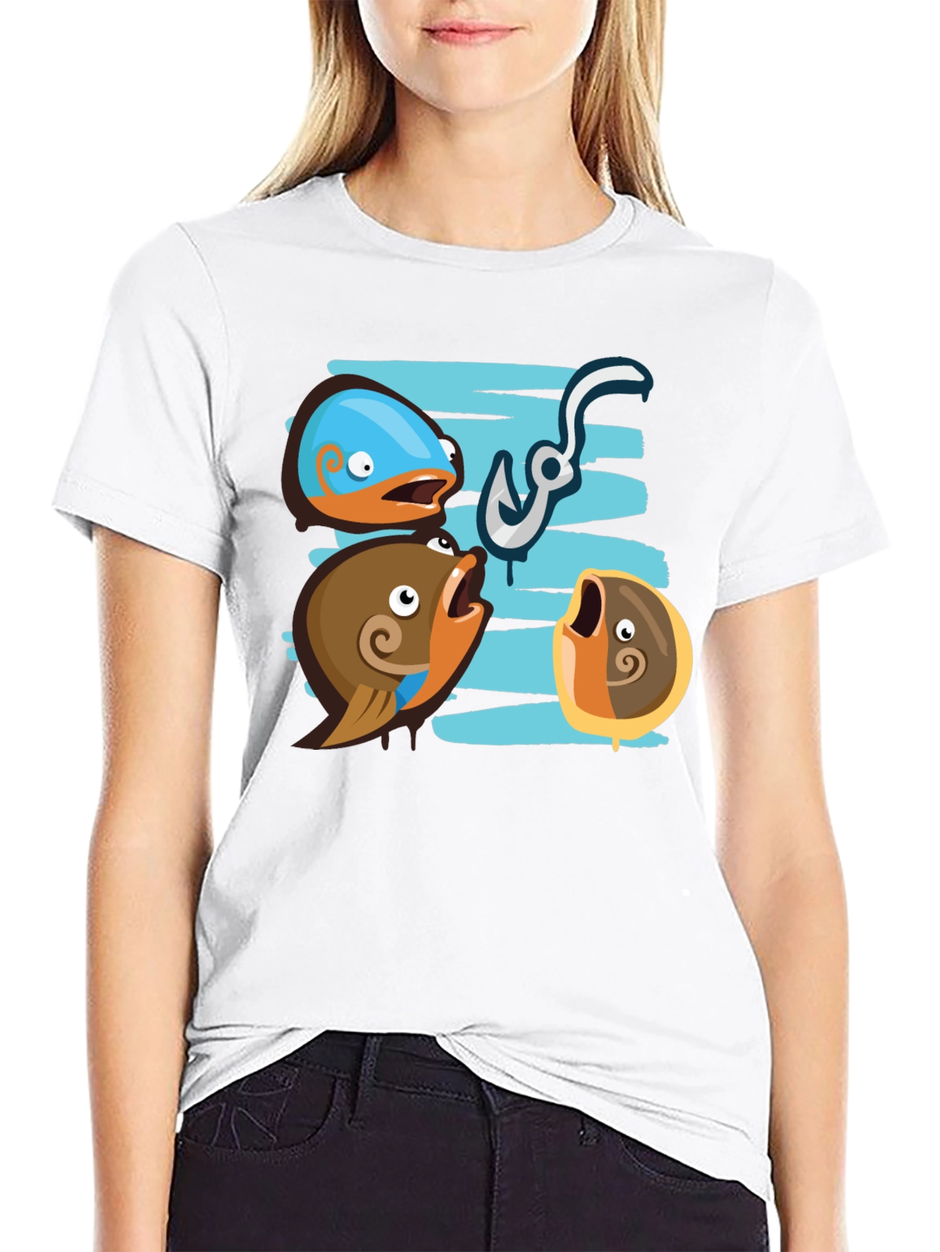 Funny Fish Hook Black T-Shirt
