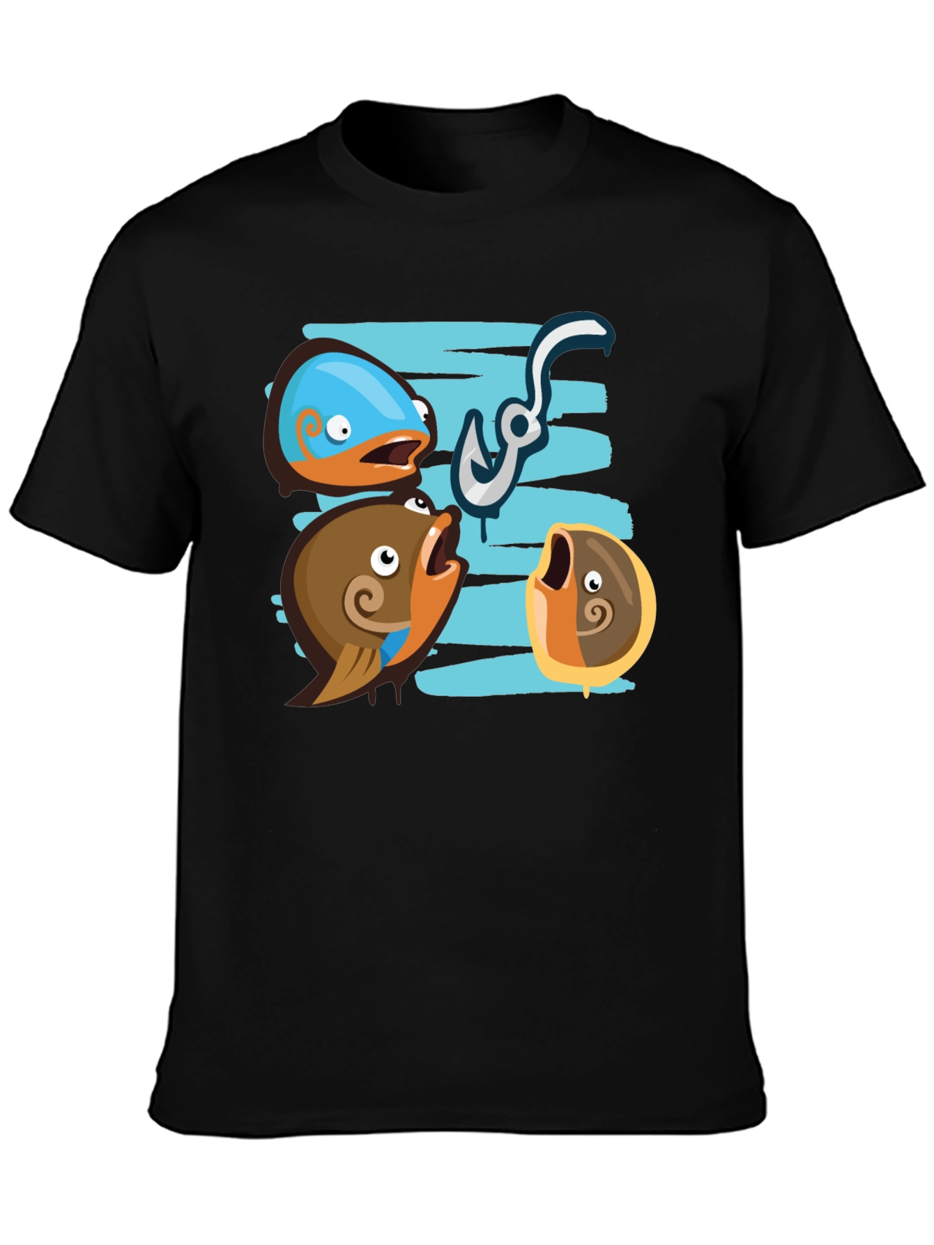 Funny Fish Hook Black T-Shirt