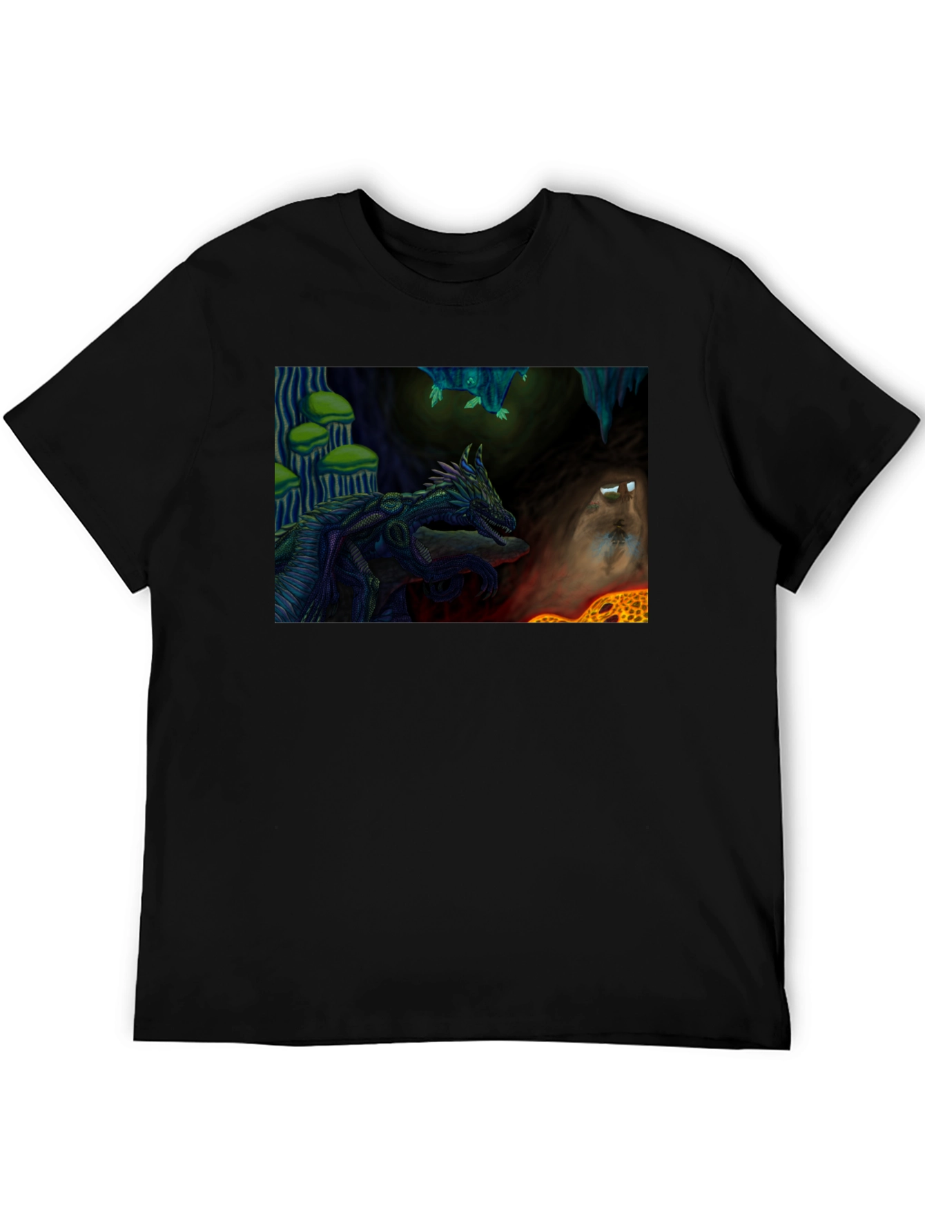 Dragon Cave Graphic Tee - Black Cotton T-Shirt