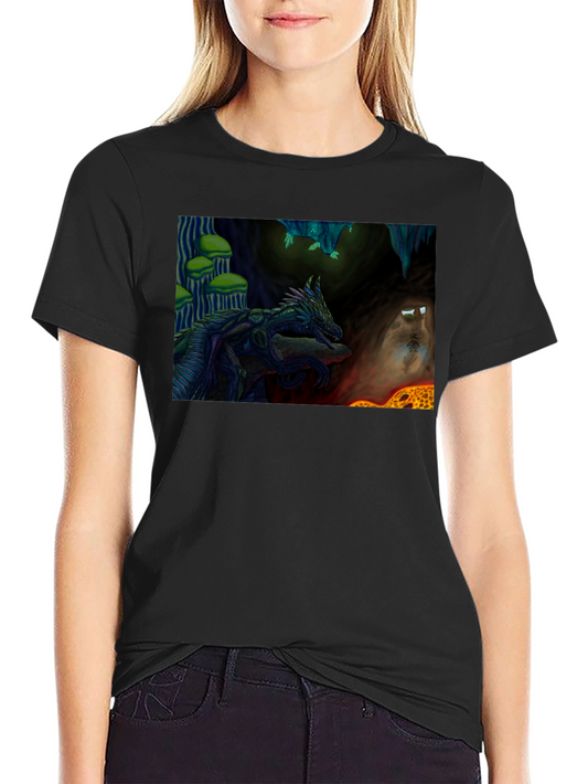Dragon Cave Graphic Tee - Black Cotton T-Shirt
