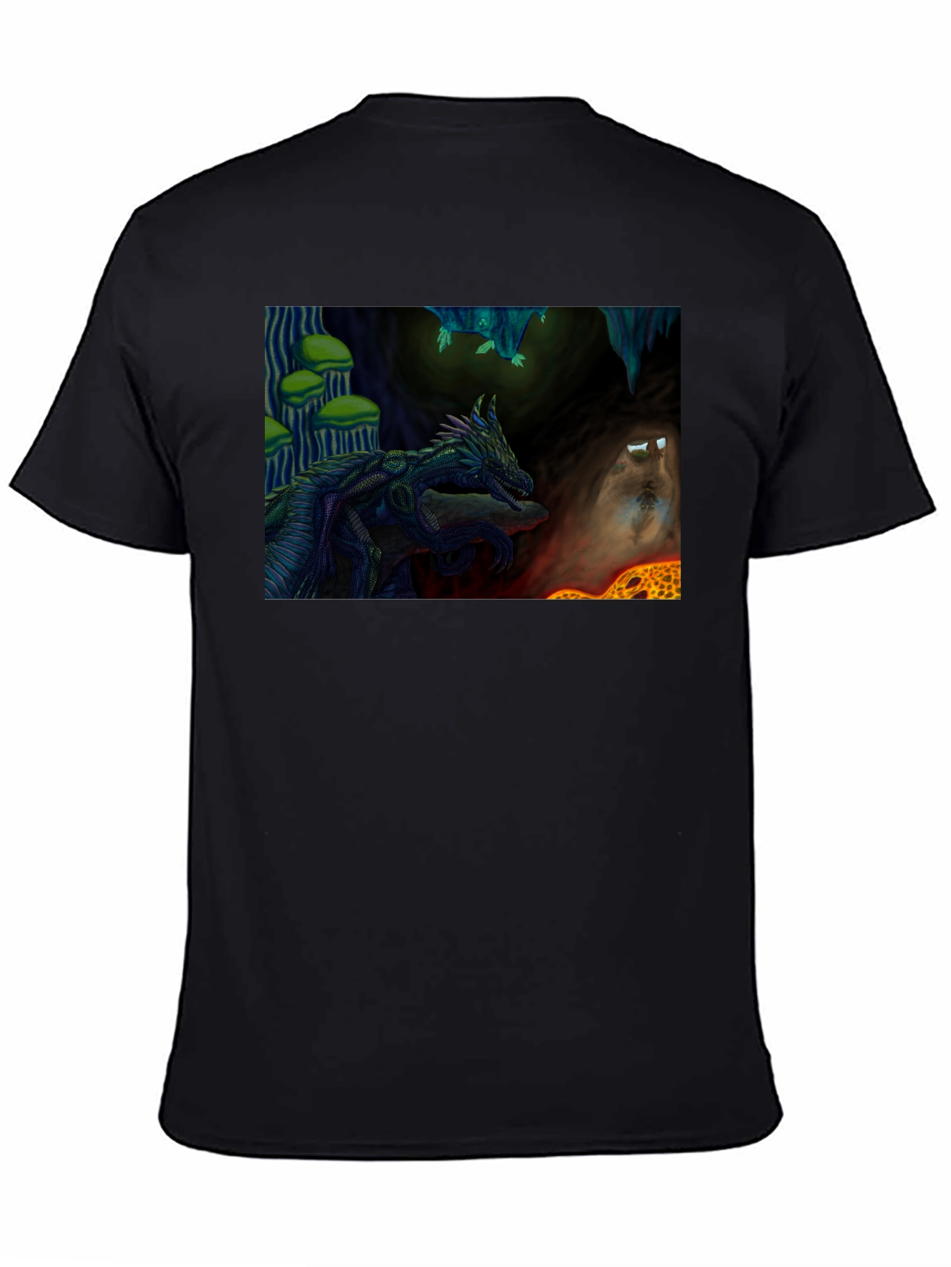 Dragon Cave Graphic Tee - Black Cotton T-Shirt