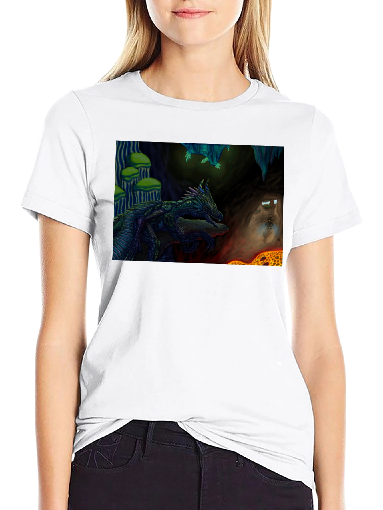 Dragon Cave Graphic Tee - Black Cotton T-Shirt