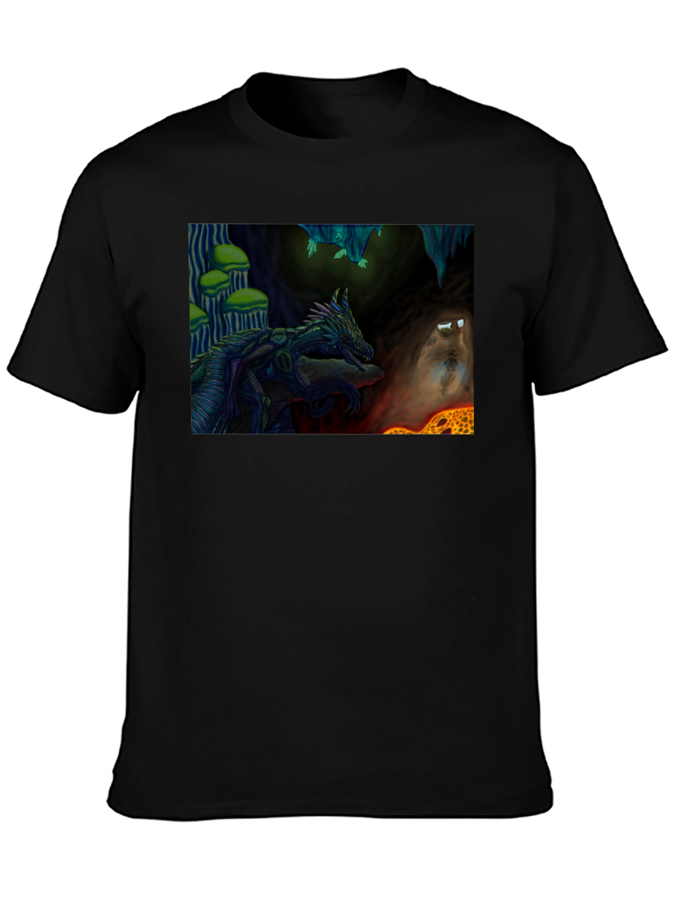 Dragon Cave Graphic Tee - Black Cotton T-Shirt
