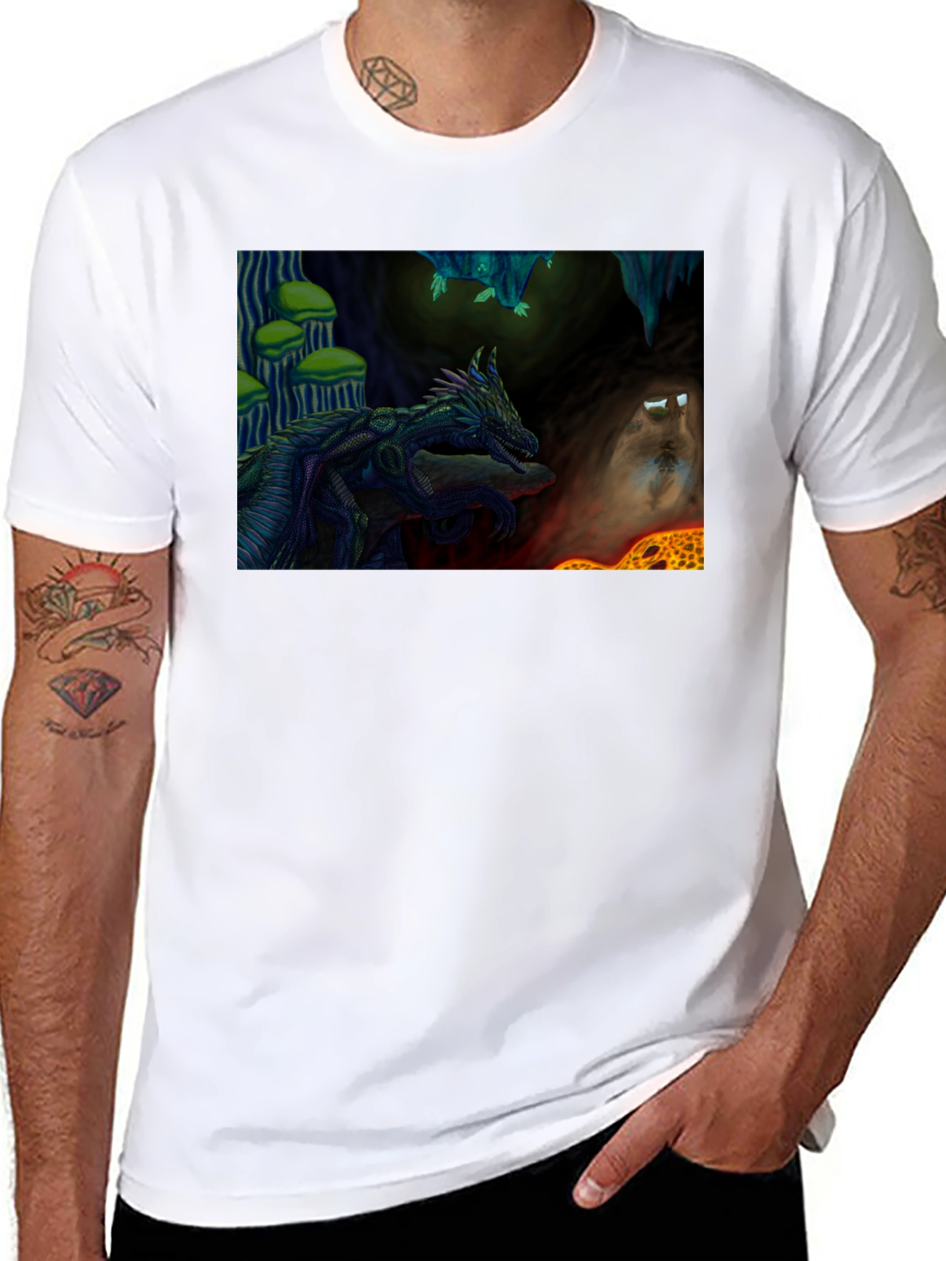 Dragon Cave Graphic Tee - Black Cotton T-Shirt