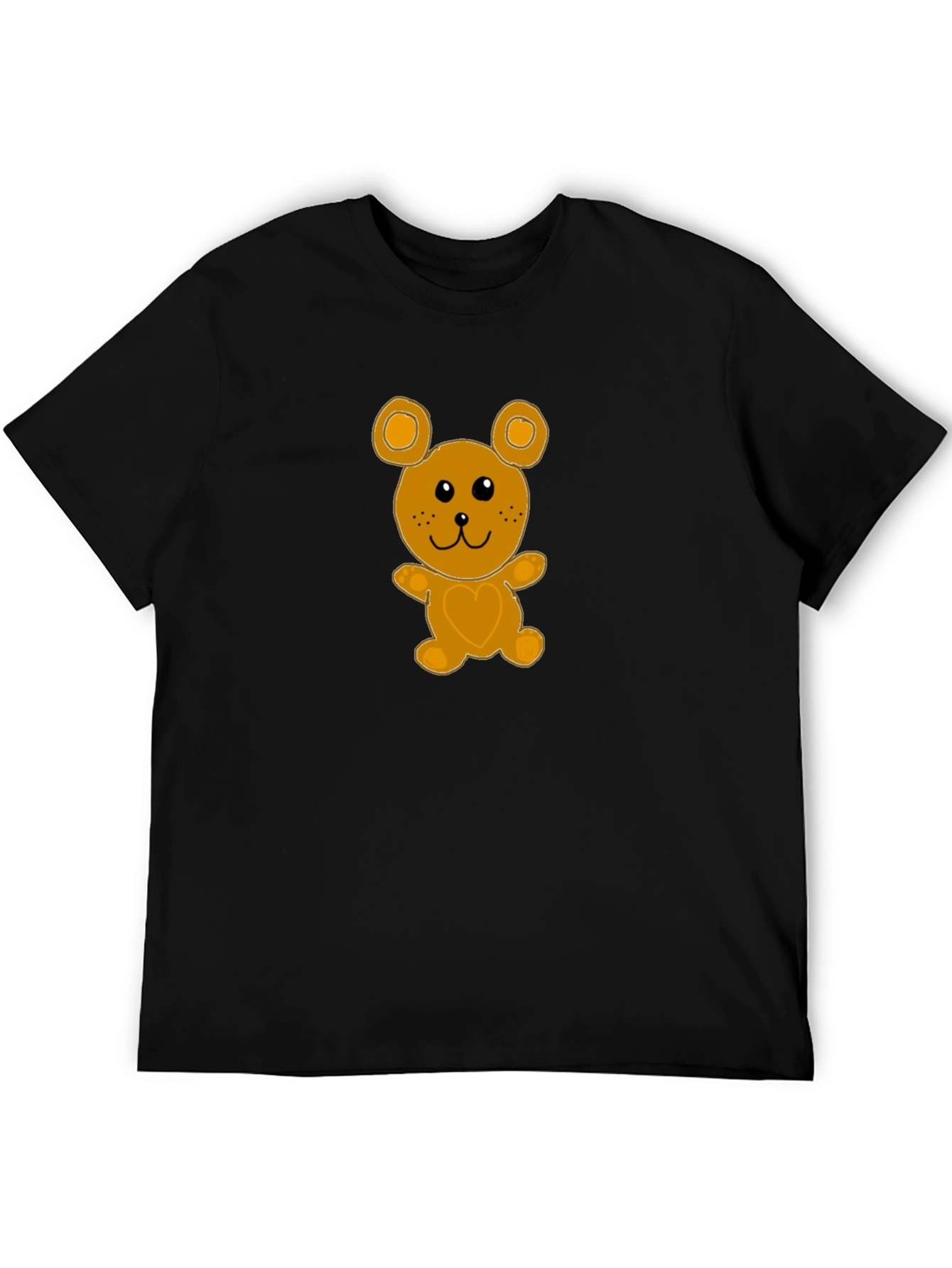 Cute Cartoon Bear Graphic Tee - Black Cotton T-Shirt