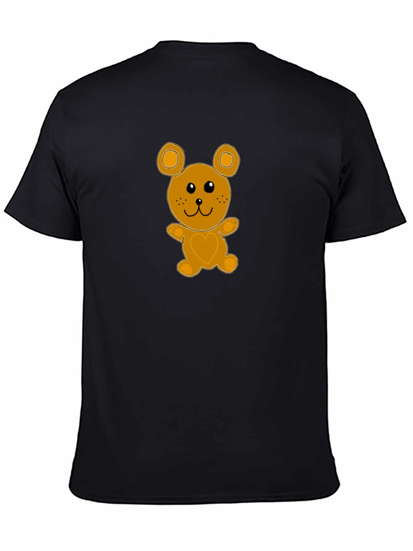 Cute Cartoon Bear Graphic Tee - Black Cotton T-Shirt