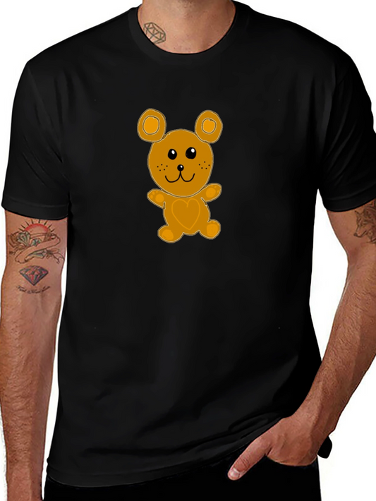 Cute Cartoon Bear Graphic Tee - Black Cotton T-Shirt