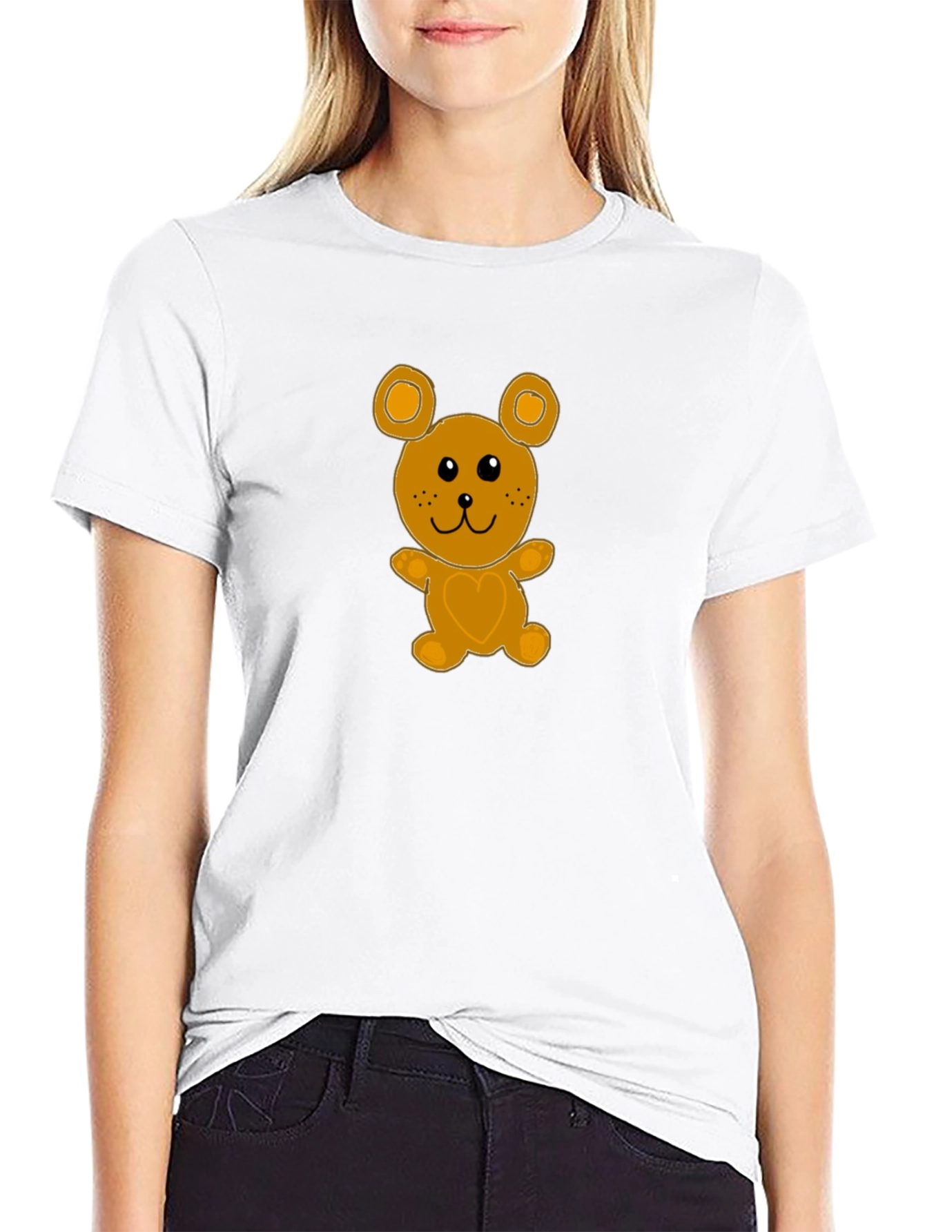 Cute Cartoon Bear Graphic Tee - Black Cotton T-Shirt