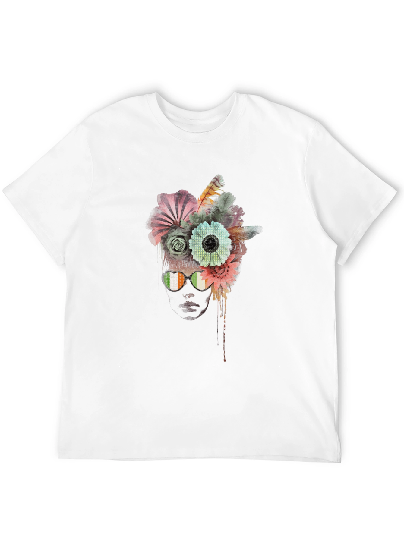 Floral Head T-Shirt - Unique Artistic Design