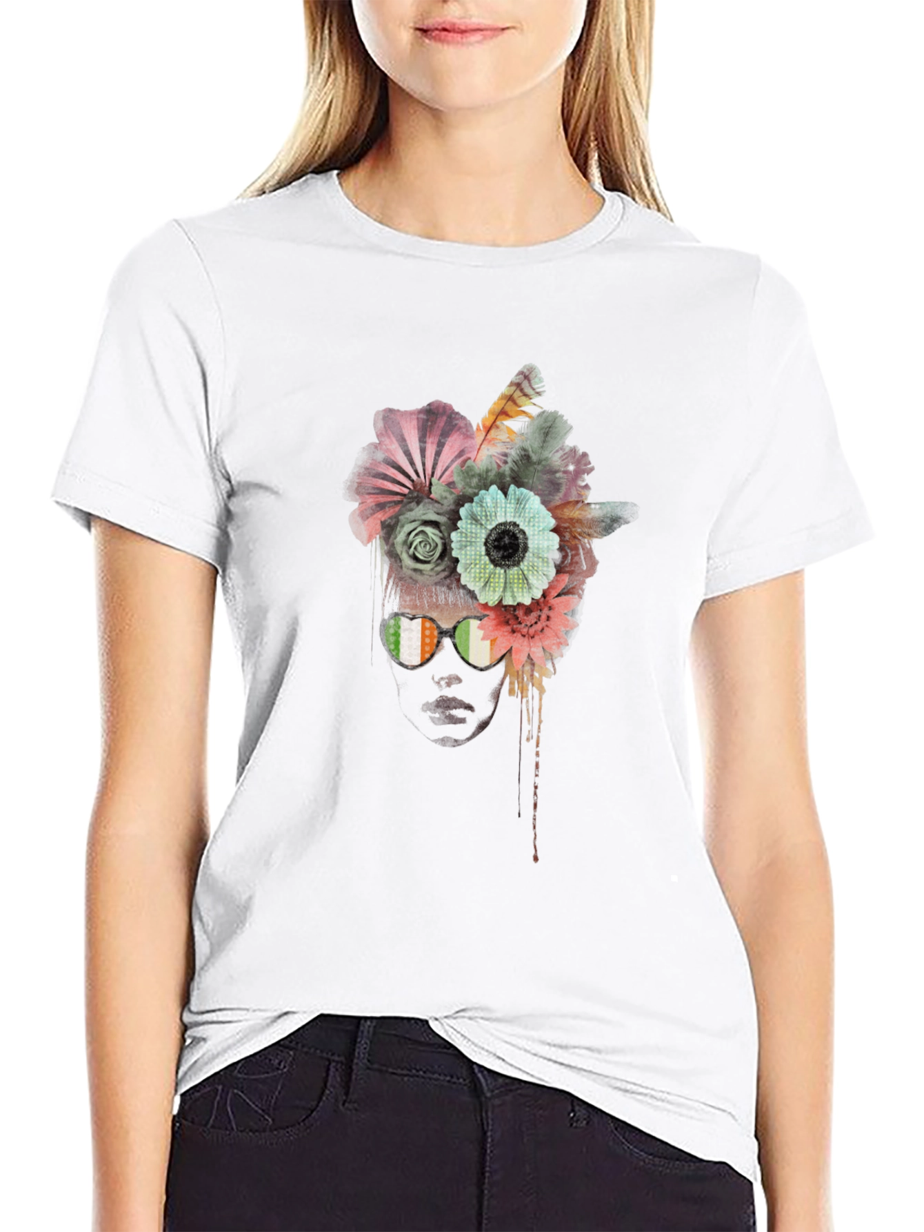 Floral Head T-Shirt - Unique Artistic Design