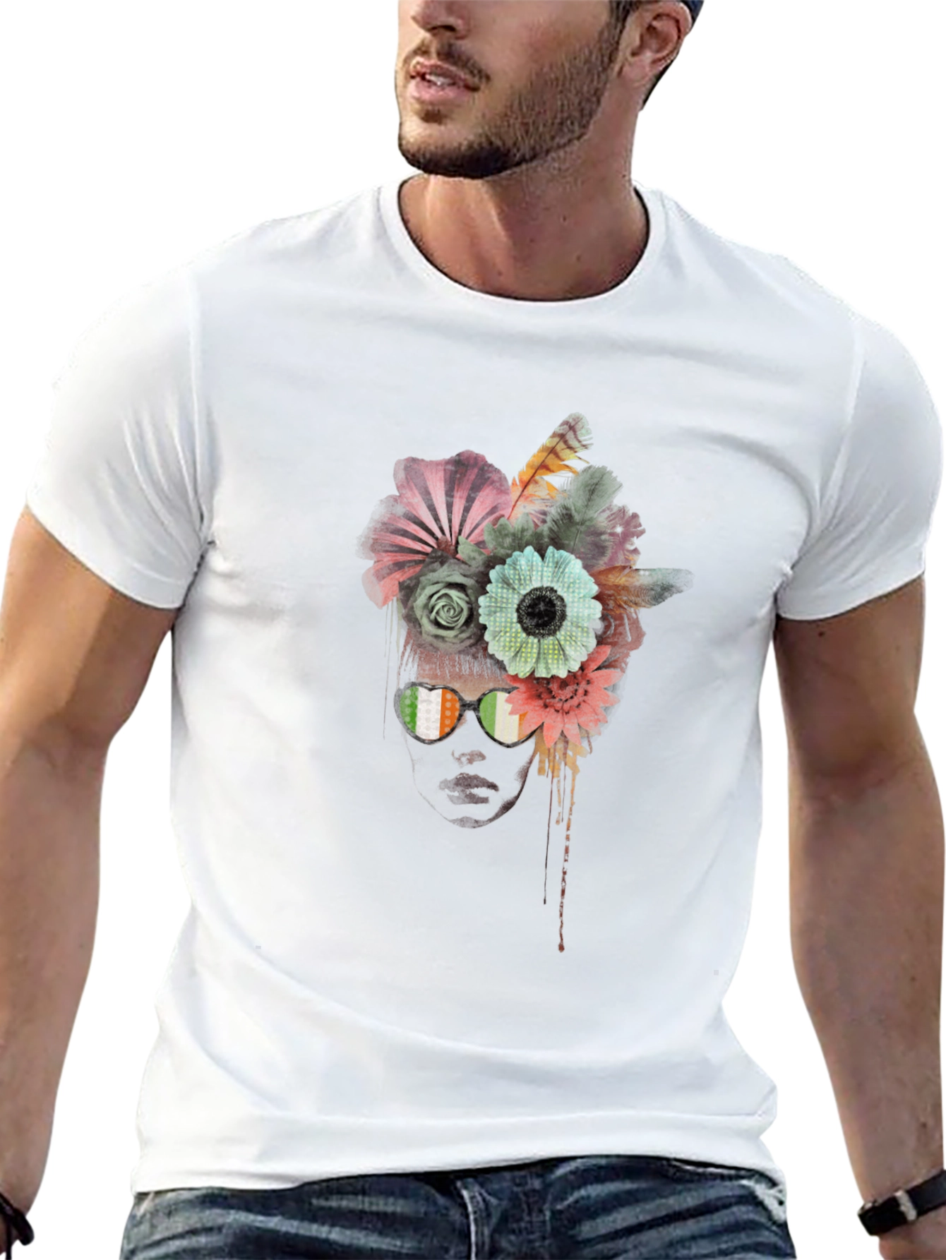 Floral Head T-Shirt - Unique Artistic Design