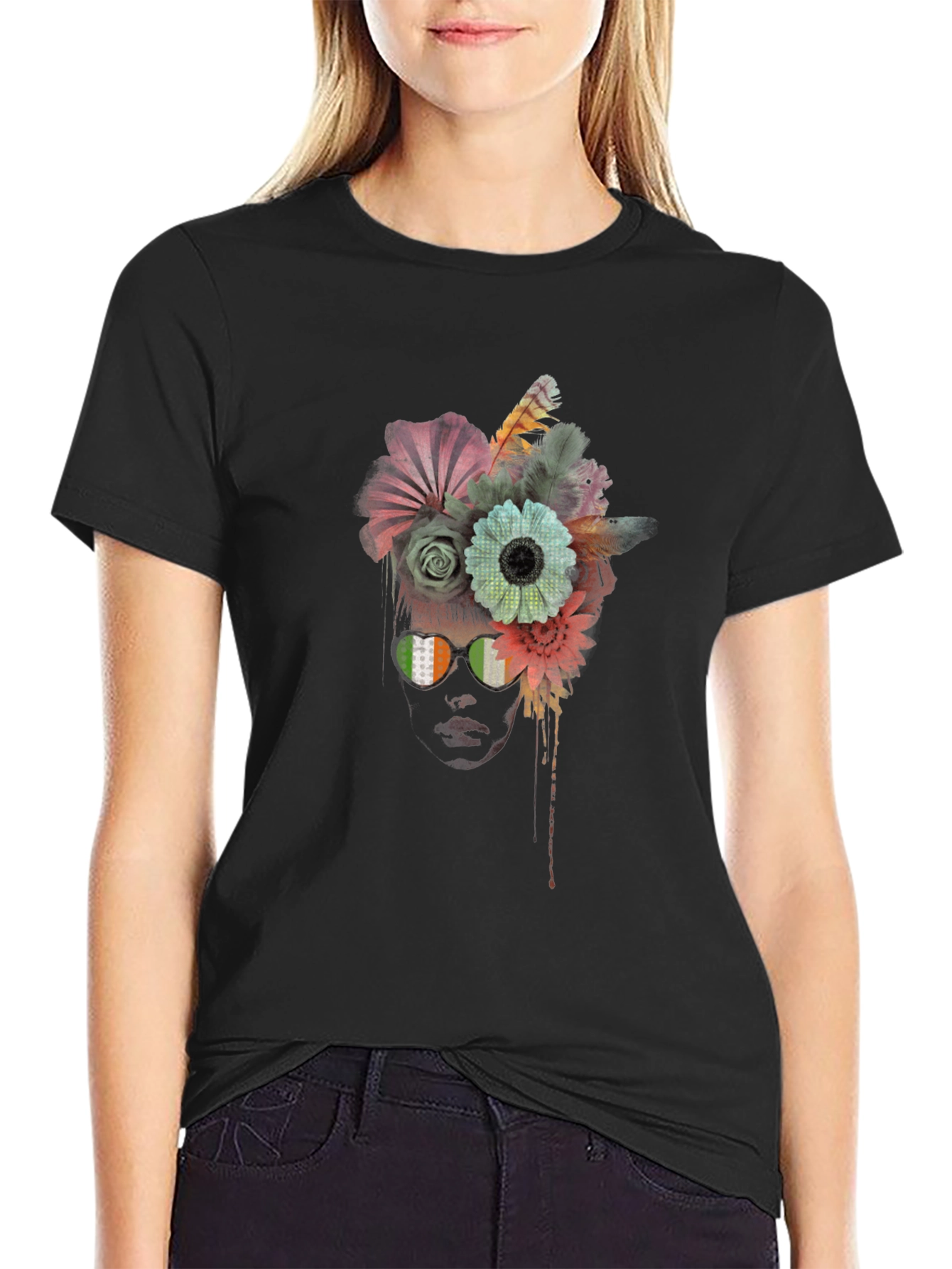 Floral Head T-Shirt - Unique Artistic Design