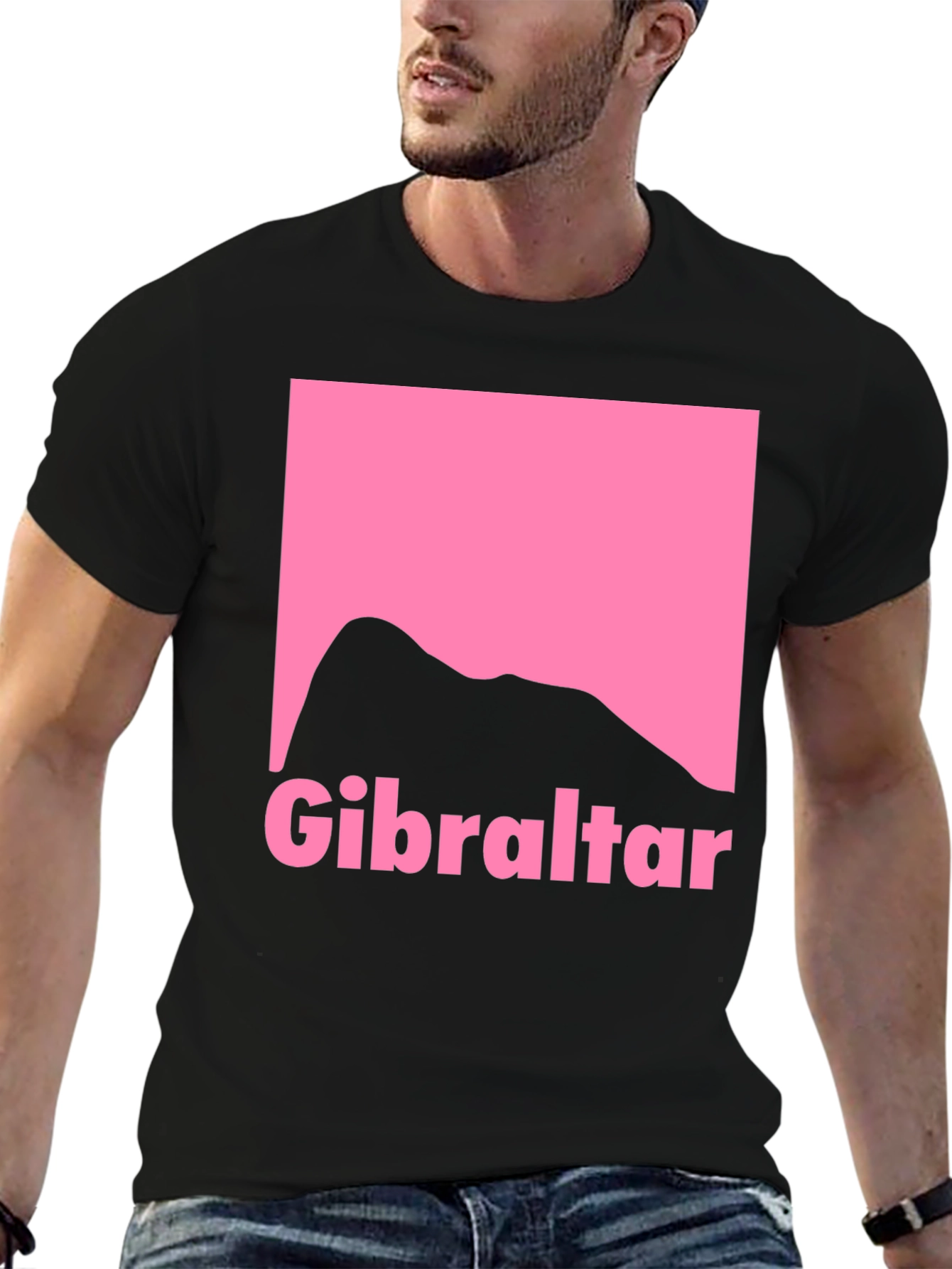 Gibraltar Rock Silhouette T-Shirt - Pink Graphic Print