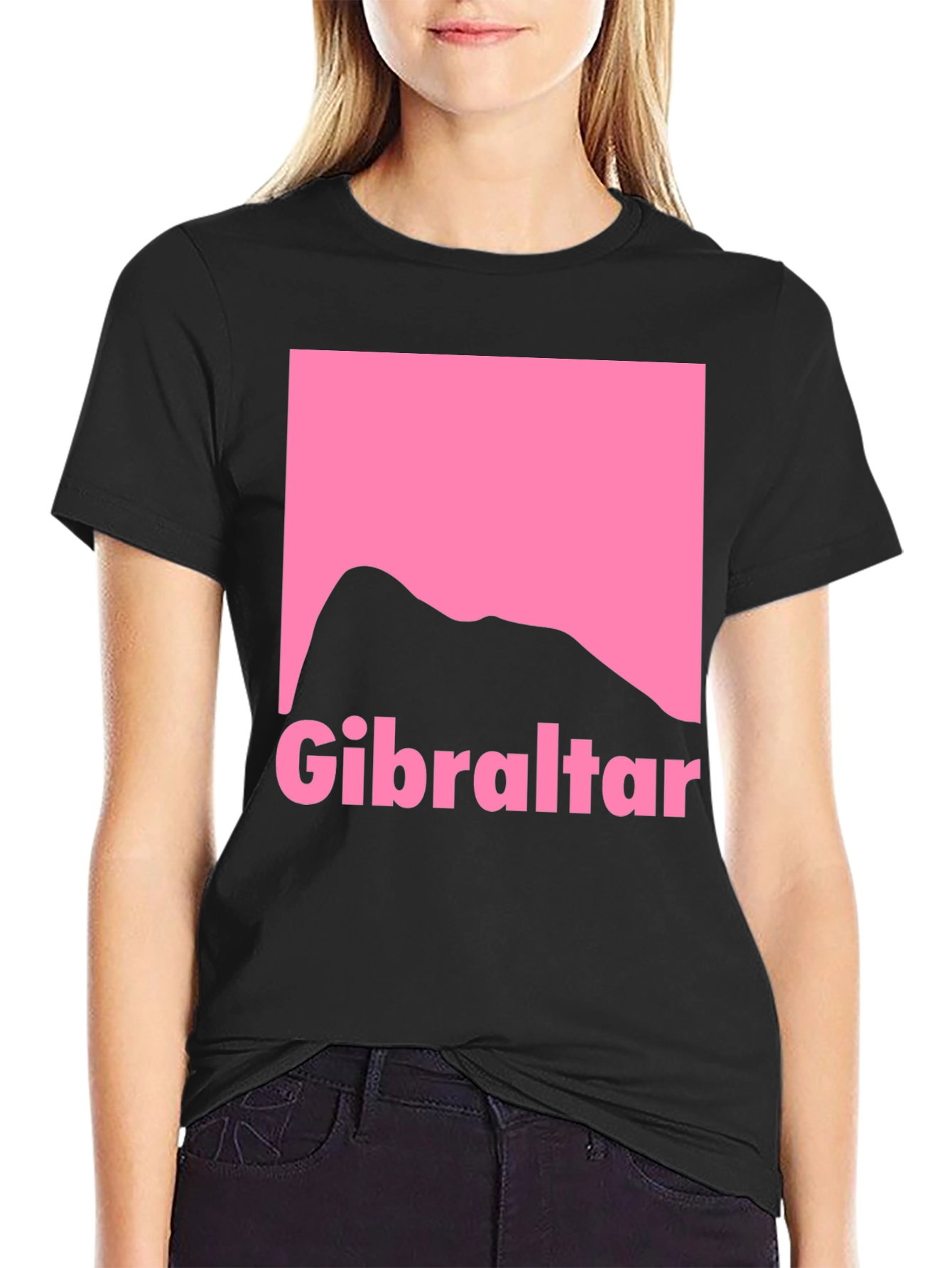 Gibraltar Rock Silhouette T-Shirt - Pink Graphic Print